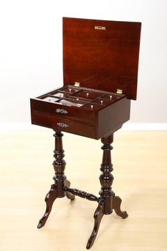 Walnut Table with Sewing Supplies Storage, circa 1880