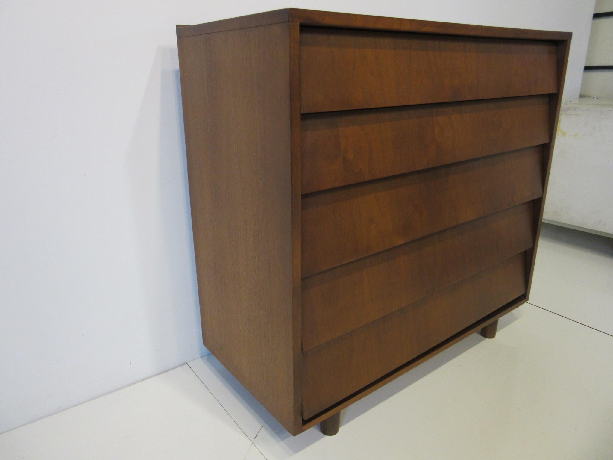 Mid-Century Modern Walnut Tall Dresser/ Chest in the Style of Knoll