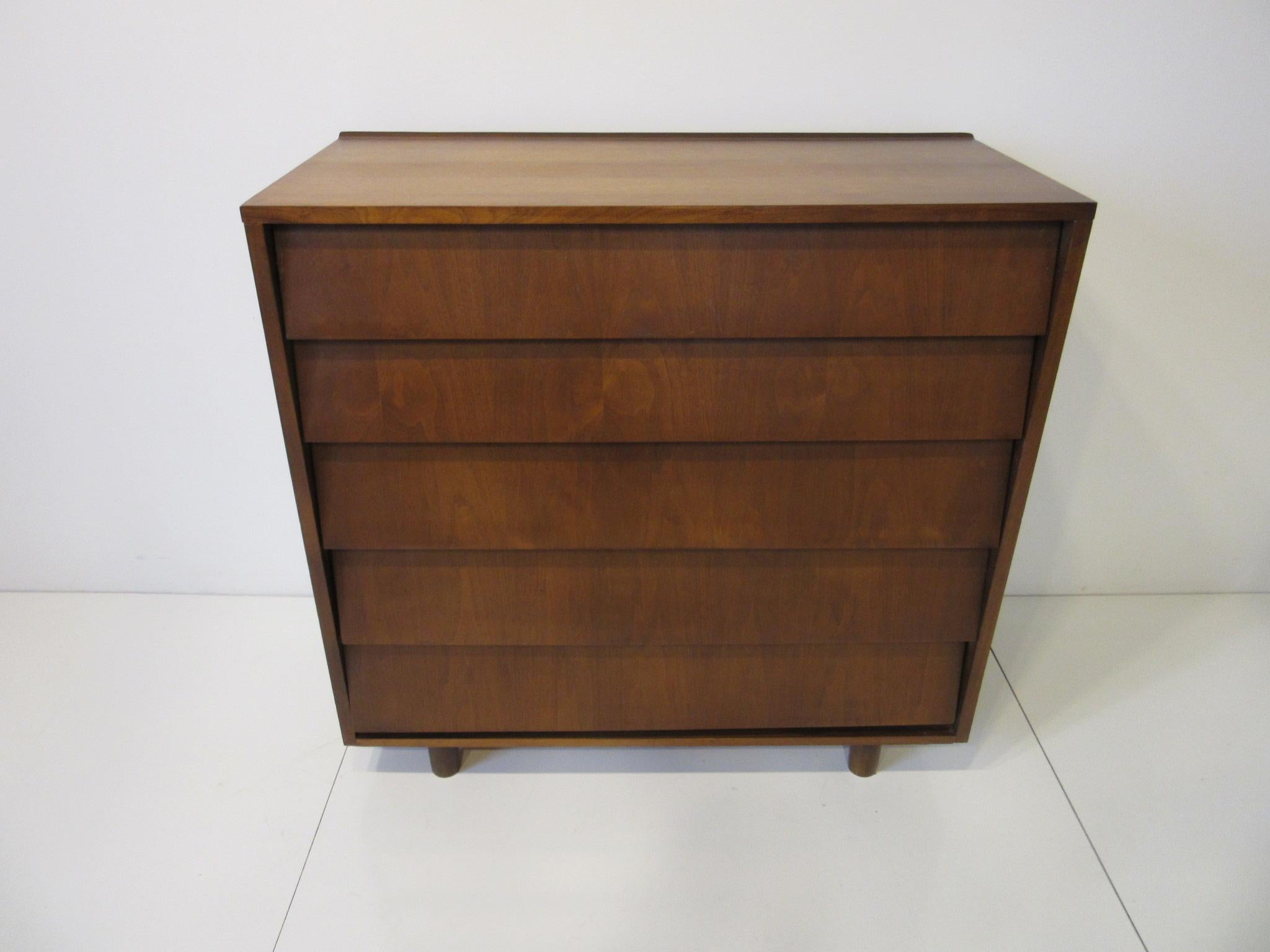 20th Century Walnut Tall Dresser/ Chest in the Style of Knoll
