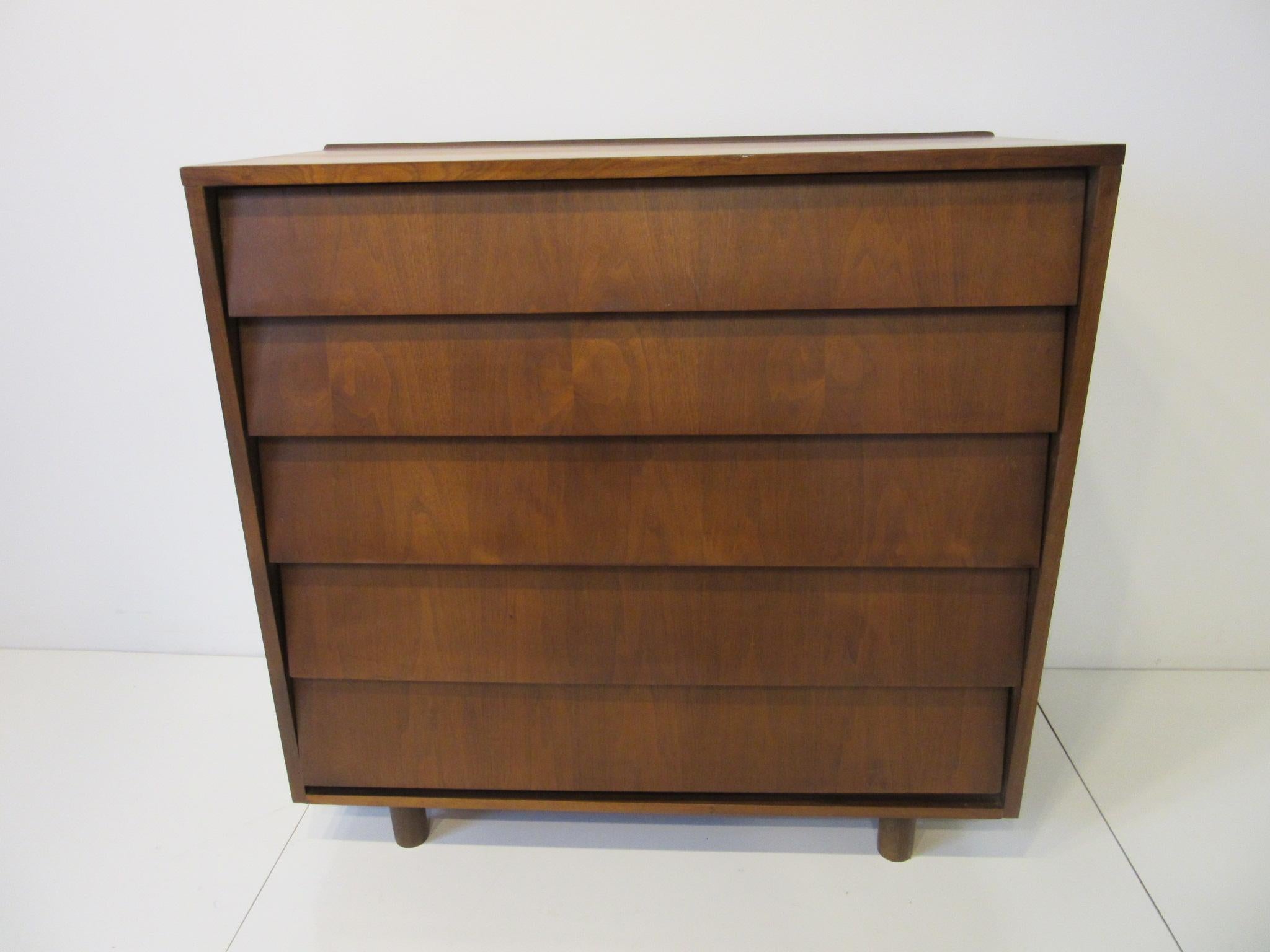 Walnut Tall Dresser/ Chest in the Style of Knoll 1