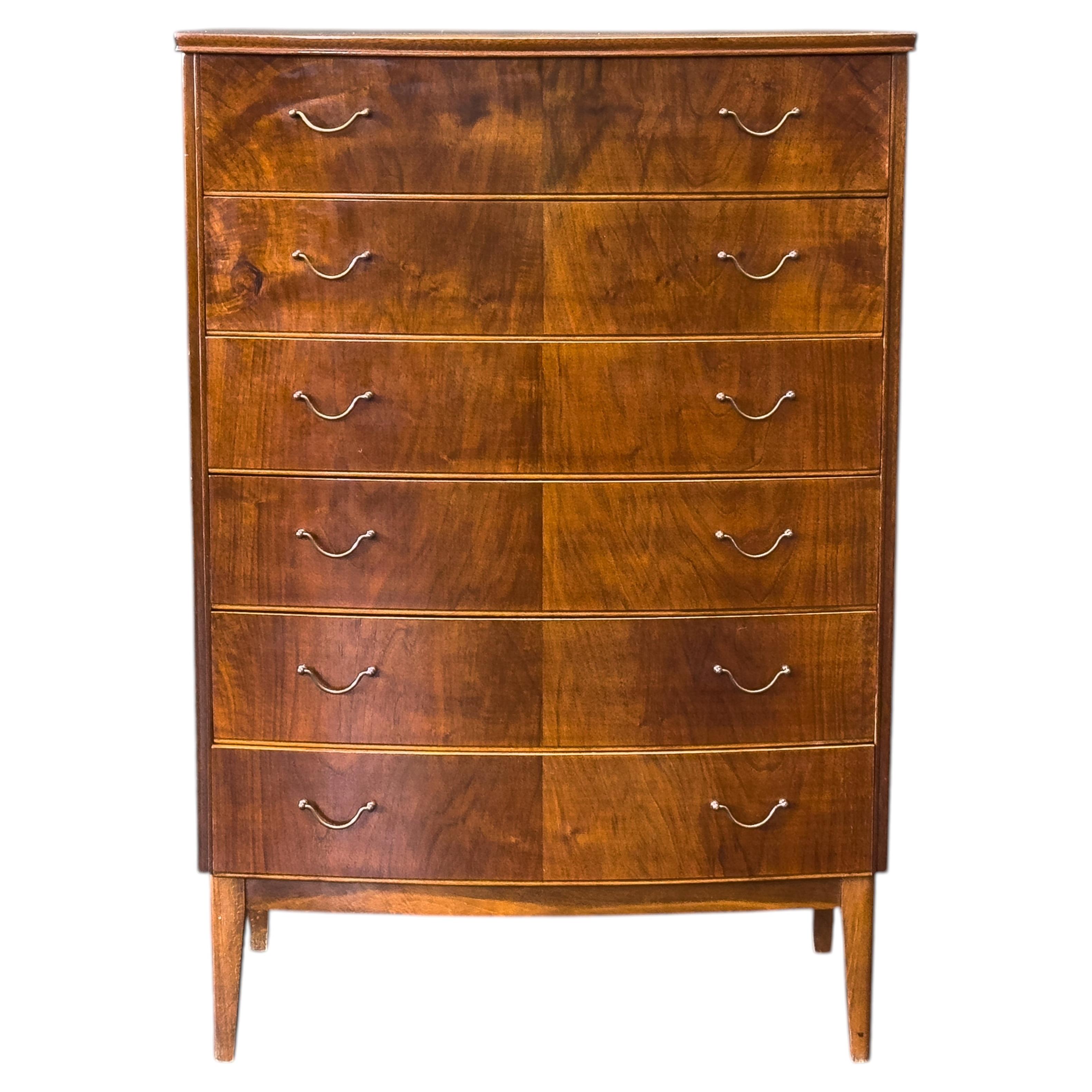 Walnut Tallboy with Thin Brass Handles For Sale