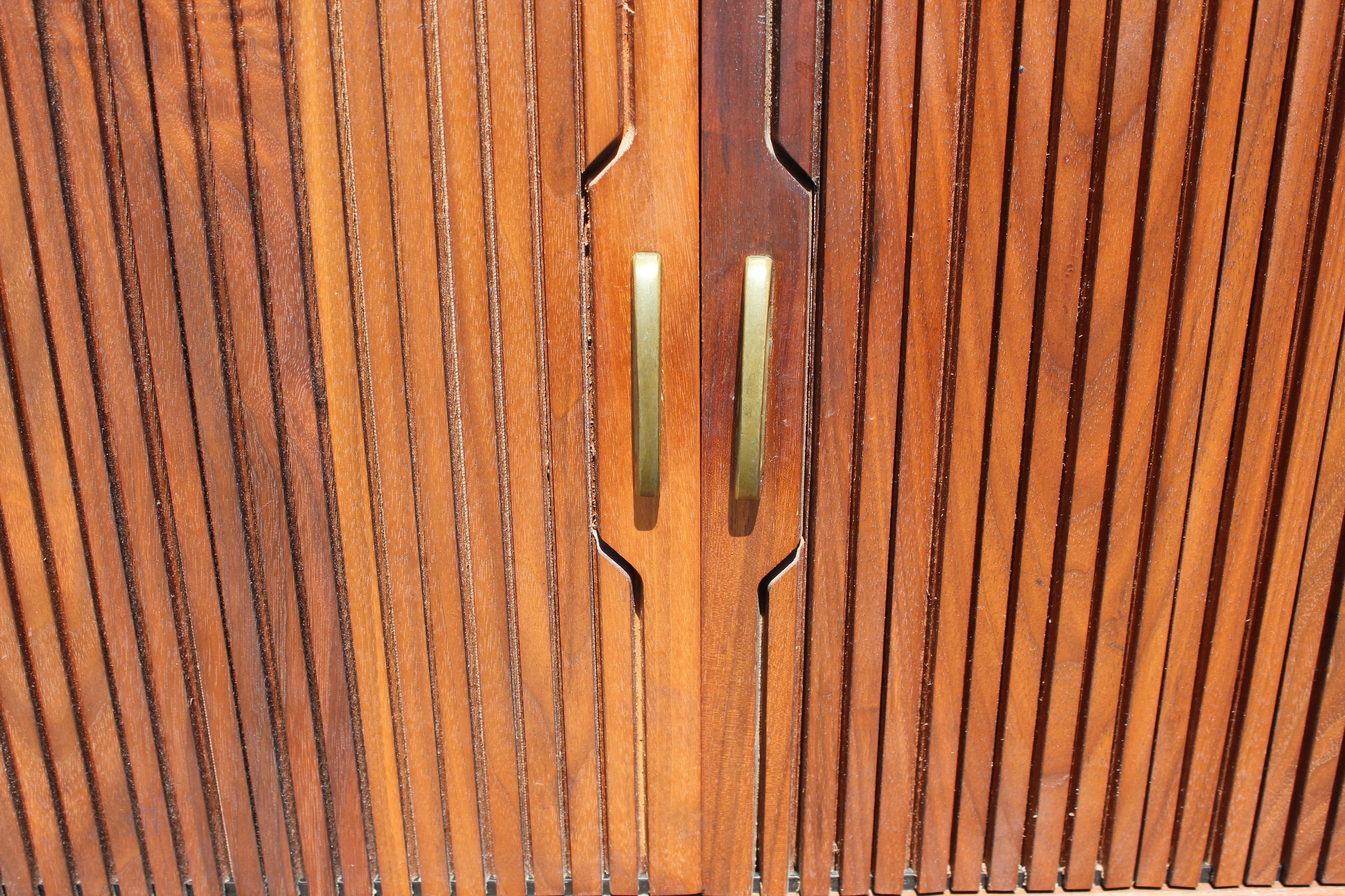 Mid-Century Modern Walnut Tambour Door Gentleman's Chest or Dresser by Kipp Stewart for Drexel