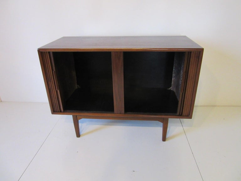 Walnut Tambour Door Media Or Stereo, Small Stereo Cabinets With Glass Doors