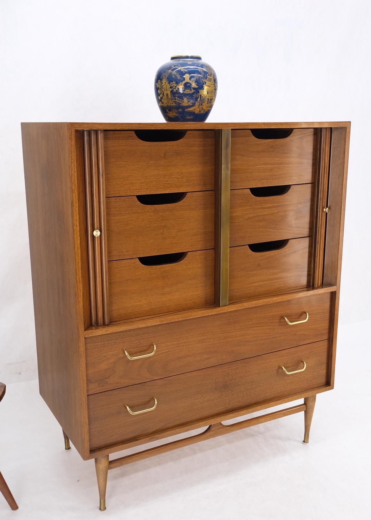 Walnut Tambour Doors Brass Hardware Serpentine Front 8 Drawers Dresser MINT! For Sale 8