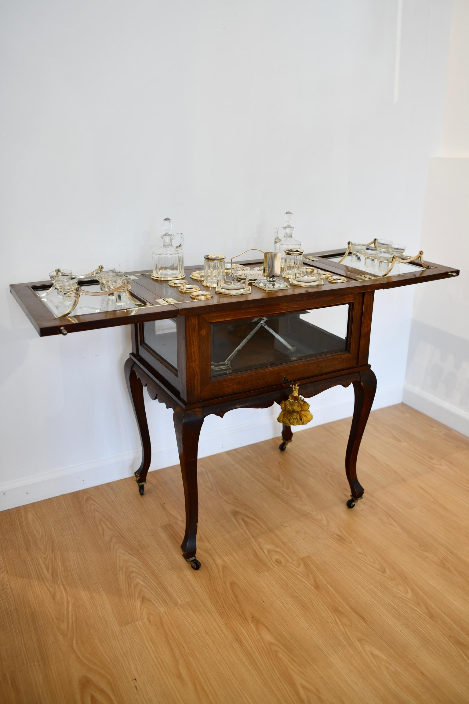 Early 20th Century Walnut Tantalus Bar Cart