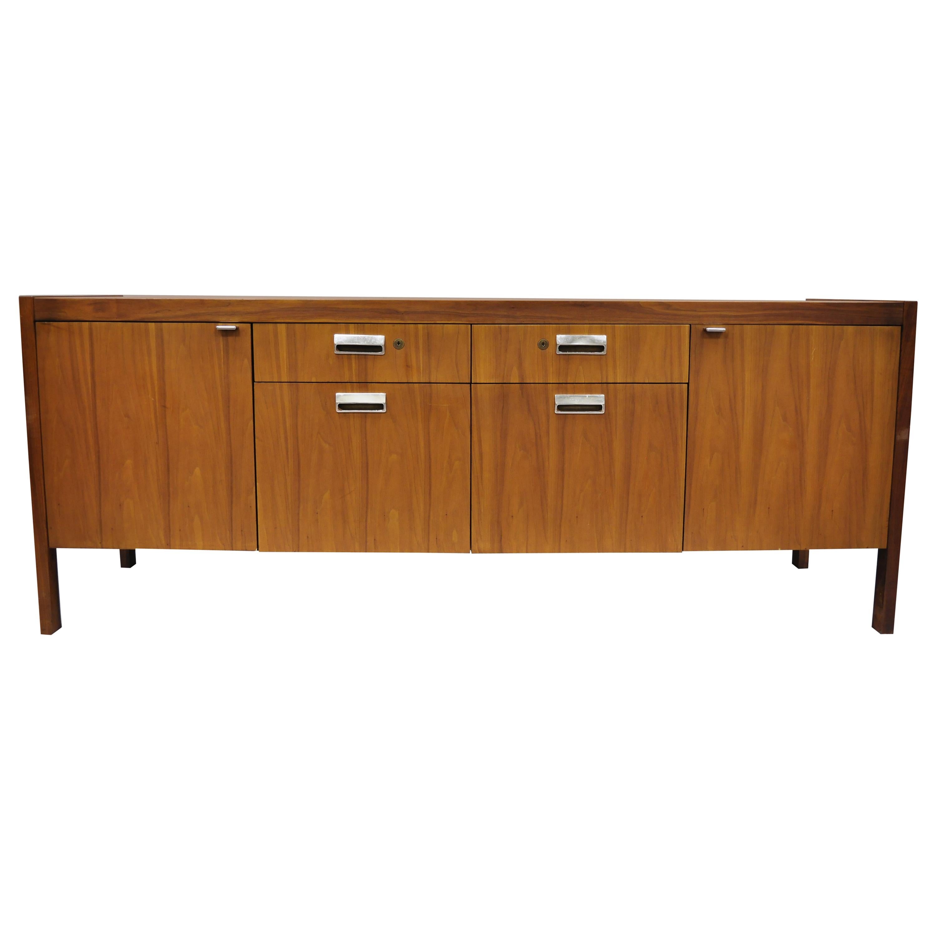 Walnut & Teak Knoll Style Credenza Cabinet Attributed to Stow Davis