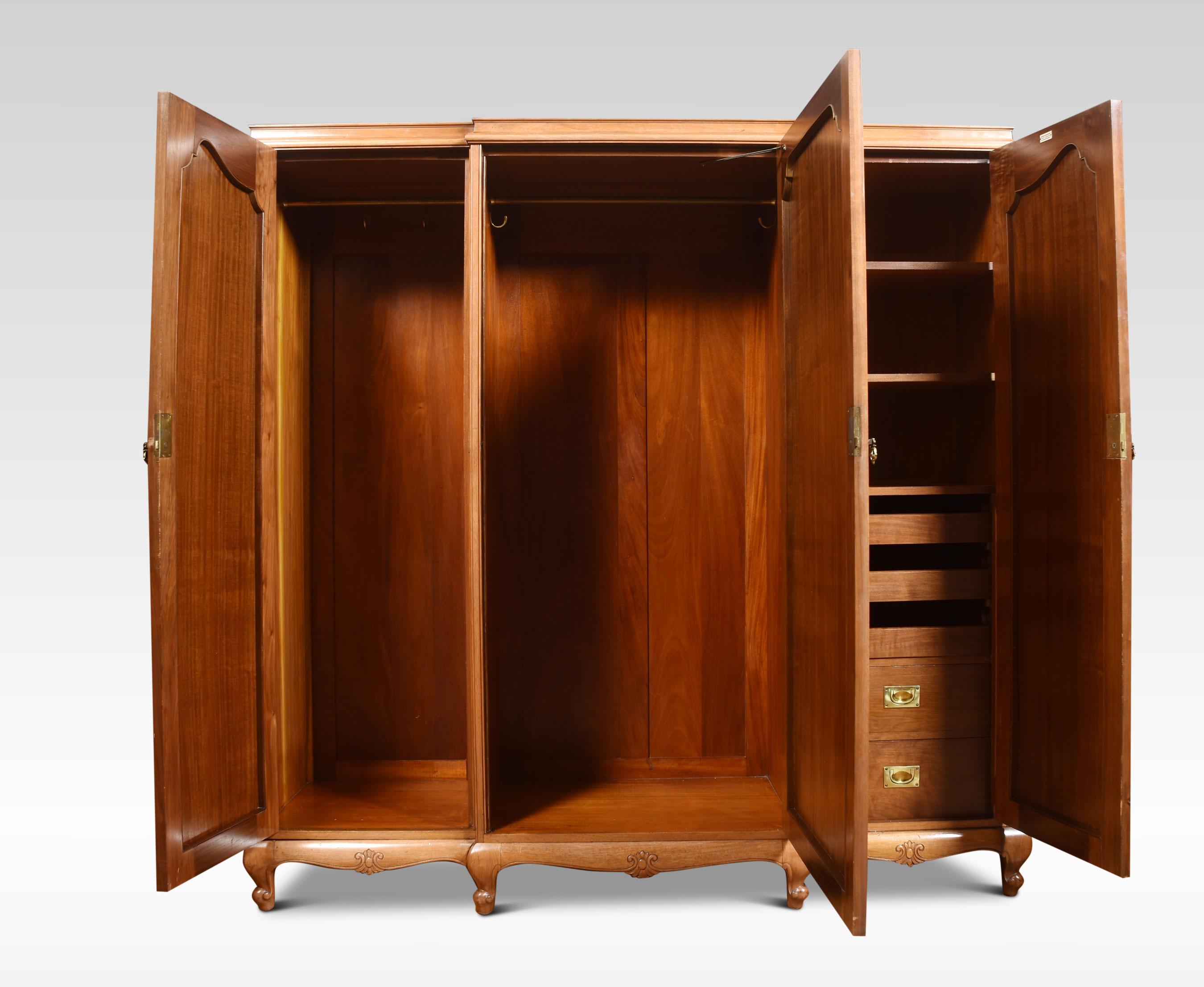 British Walnut Three Door Compactum Wardrobe