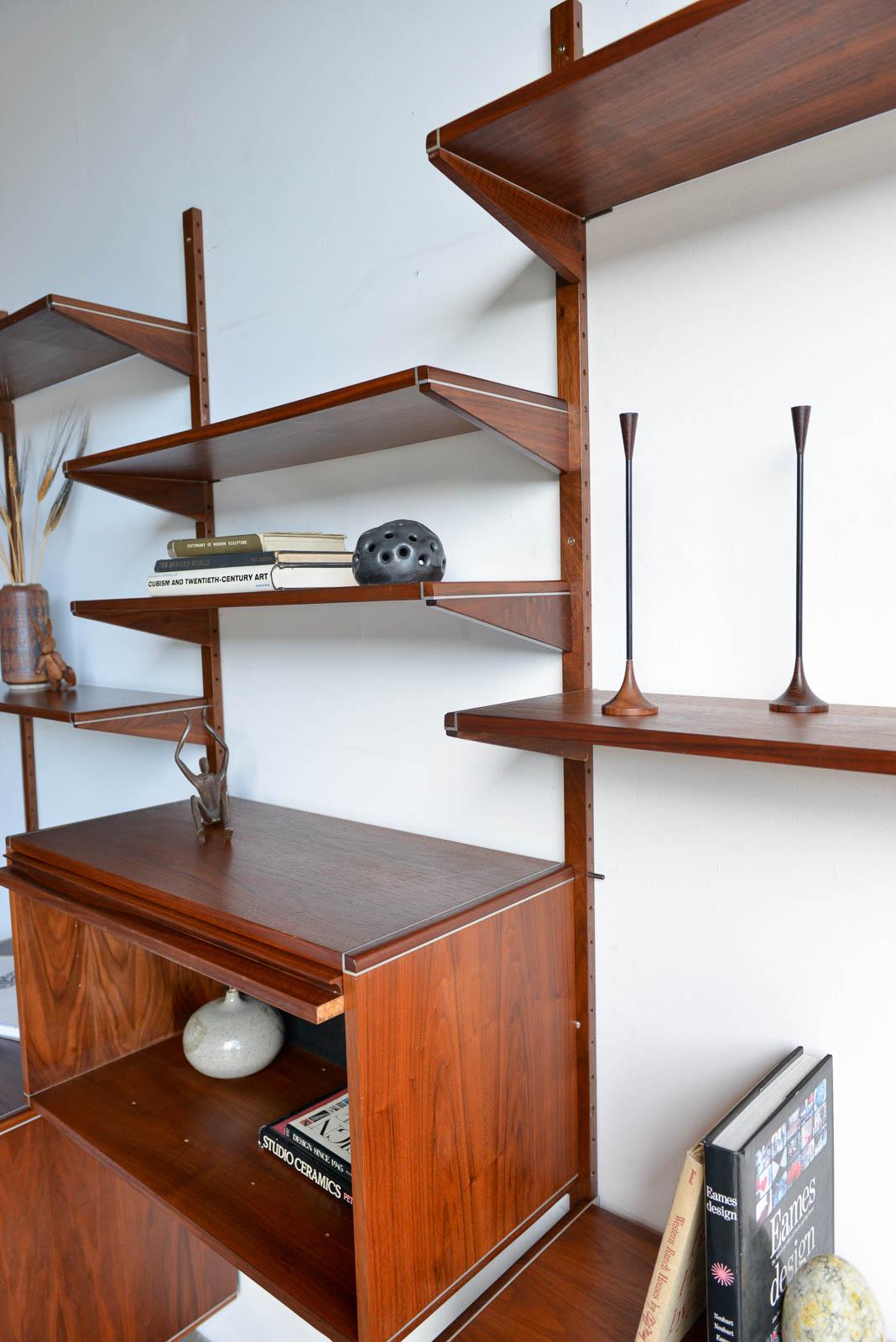 Walnut Three-Section Wall Unit by Barzilay, circa 1970 In Excellent Condition In Costa Mesa, CA