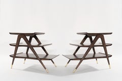 Walnut Tiered End Tables, Italy 1950s