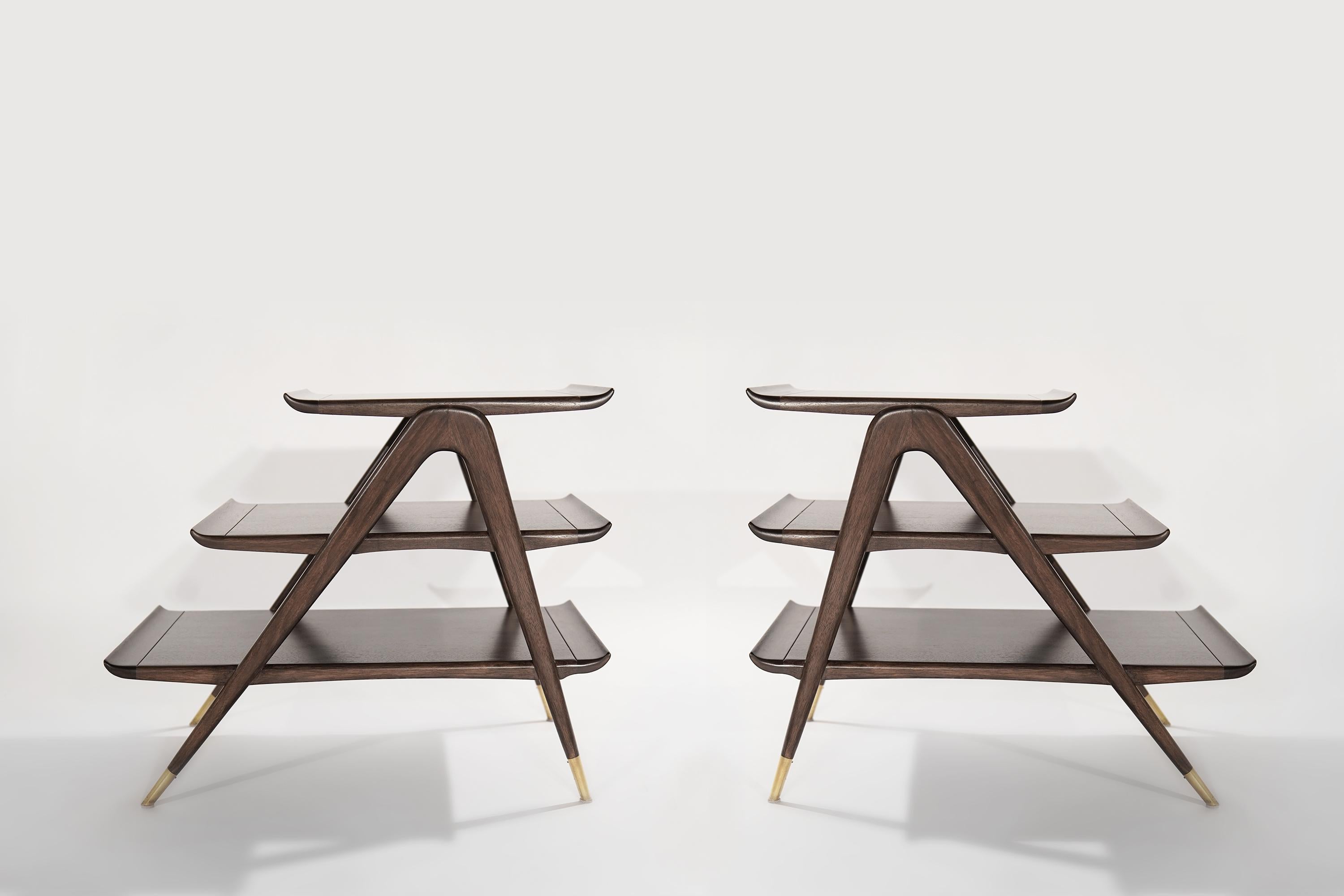 Mid-Century Modern Walnut Tiered End Tables, Italy 1950s