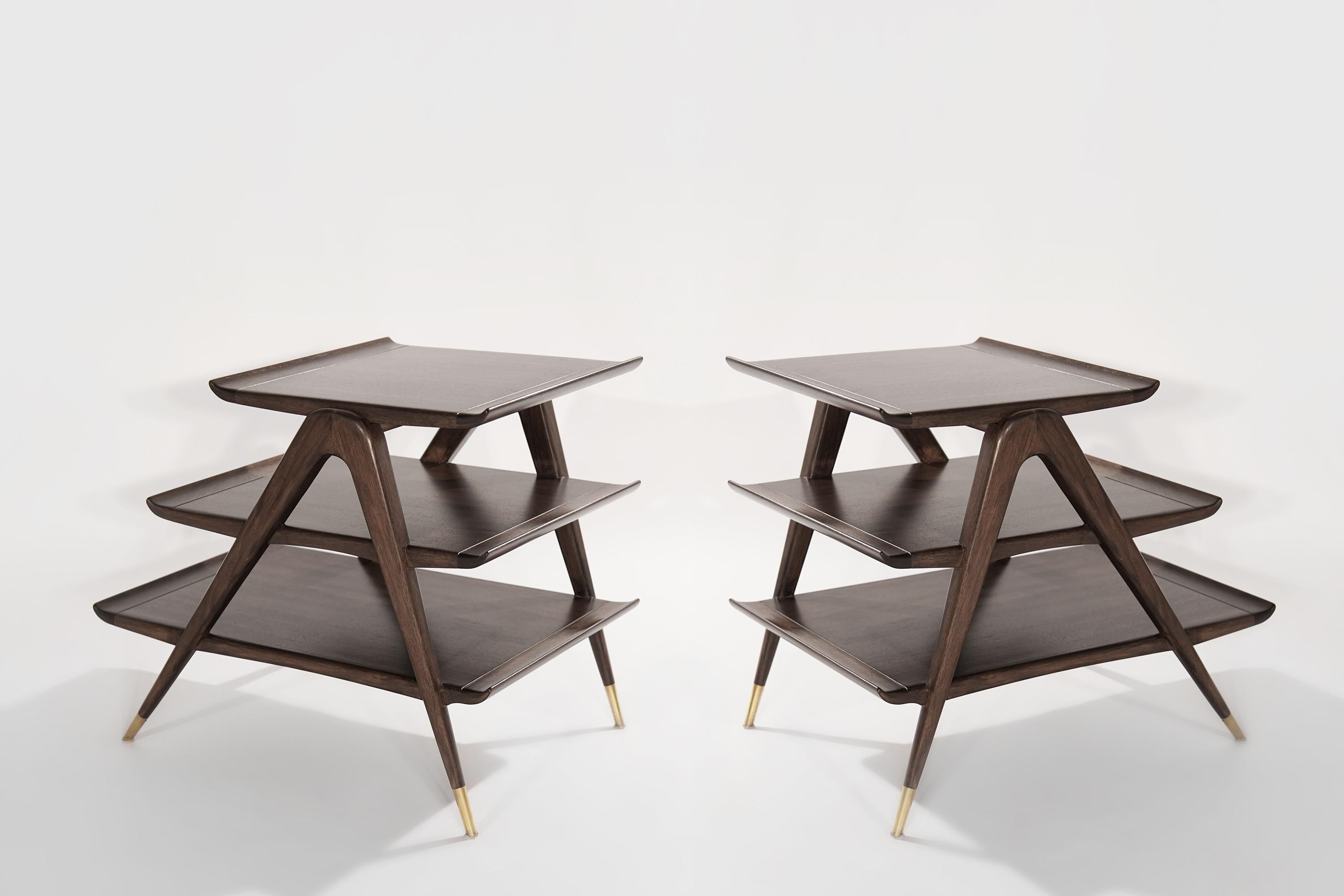 Italian Walnut Tiered End Tables, Italy 1950s