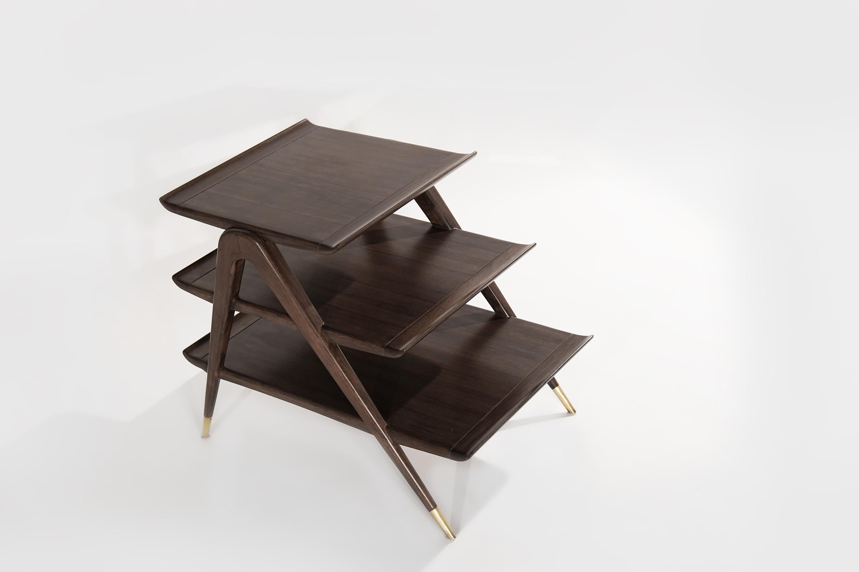 20th Century Walnut Tiered End Tables, Italy 1950s