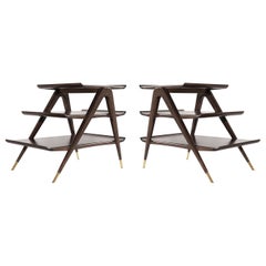 Walnut Tiered End Tables, Italy 1950s