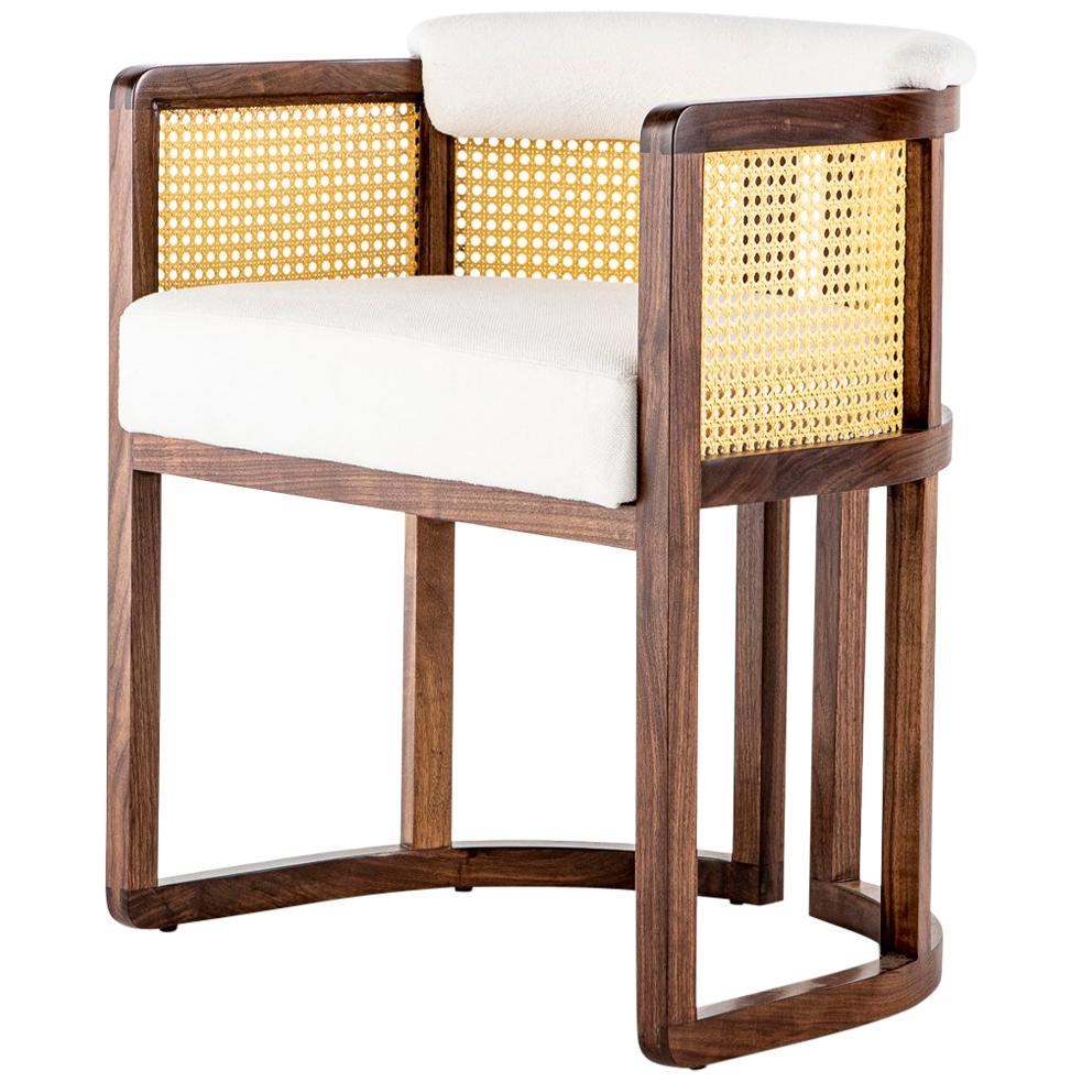 Walnut Timber, Rattan, Linen Livingston Dining Room Chair