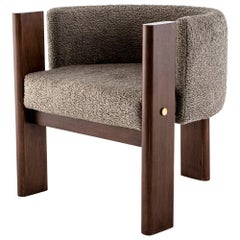 Used Modern, Walnut Timber, Solid Brass and Boucle' Malta Dining and Lounge Chair