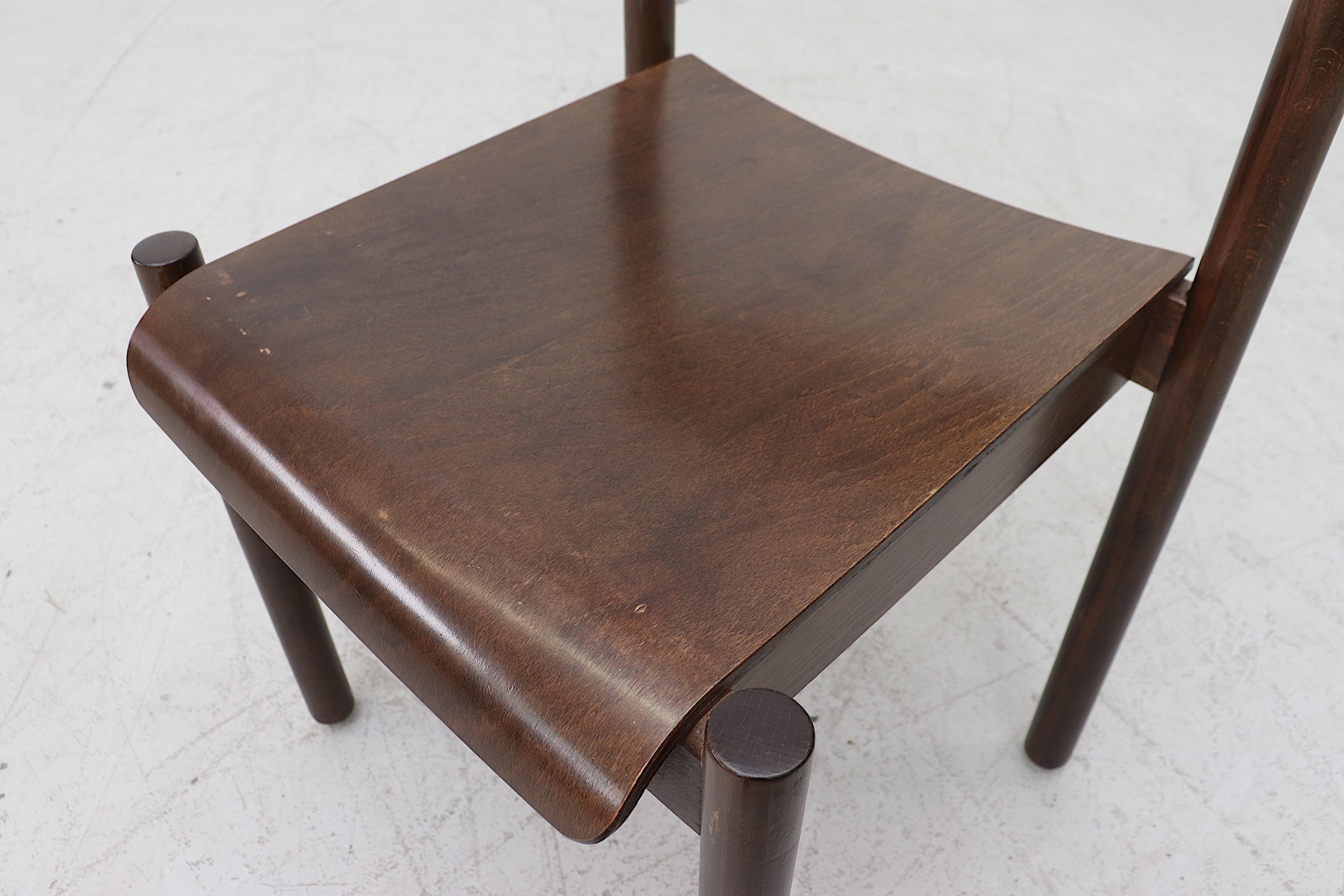 Walnut Toned Vico Magistretti Style Stacking Chairs 3