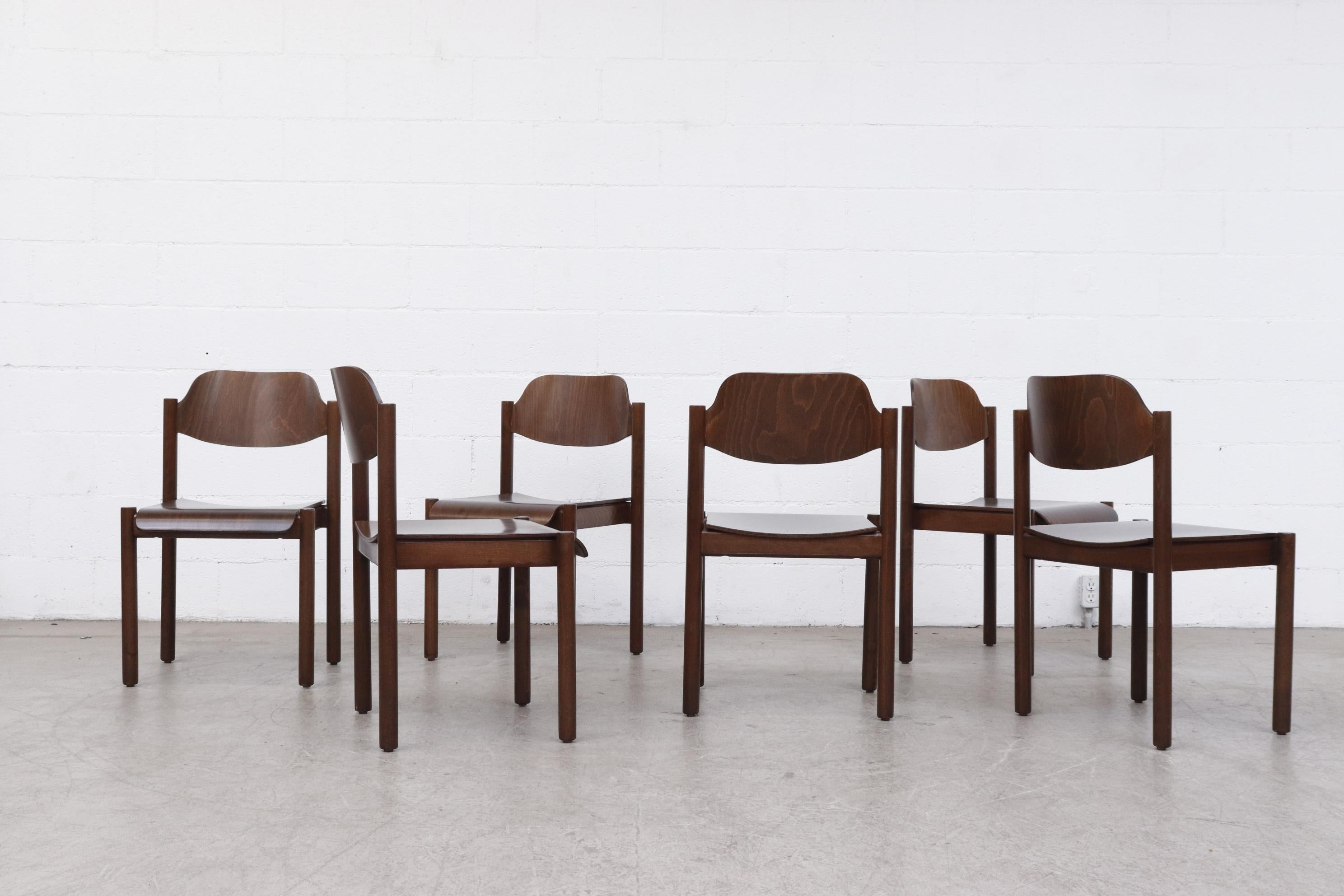 Late 20th Century Walnut Toned Vico Magistretti Style Stacking Chairs