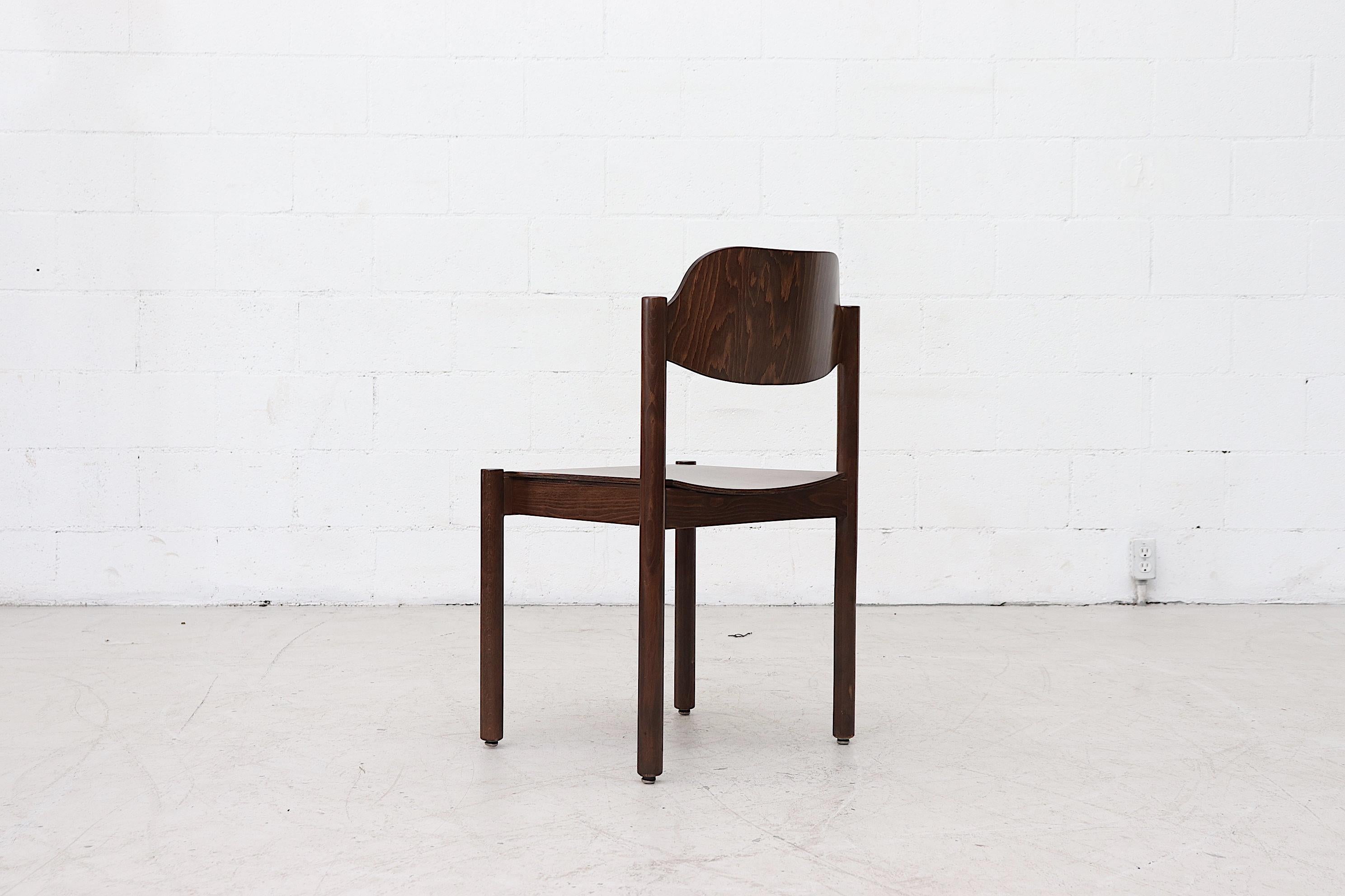 Walnut Toned Vico Magistretti Style Stacking Chairs In Good Condition In Los Angeles, CA