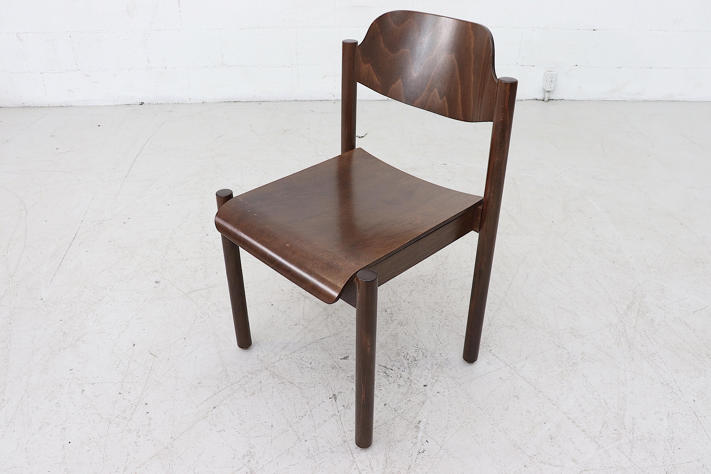 Wood Walnut Toned Vico Magistretti Style Stacking Chairs