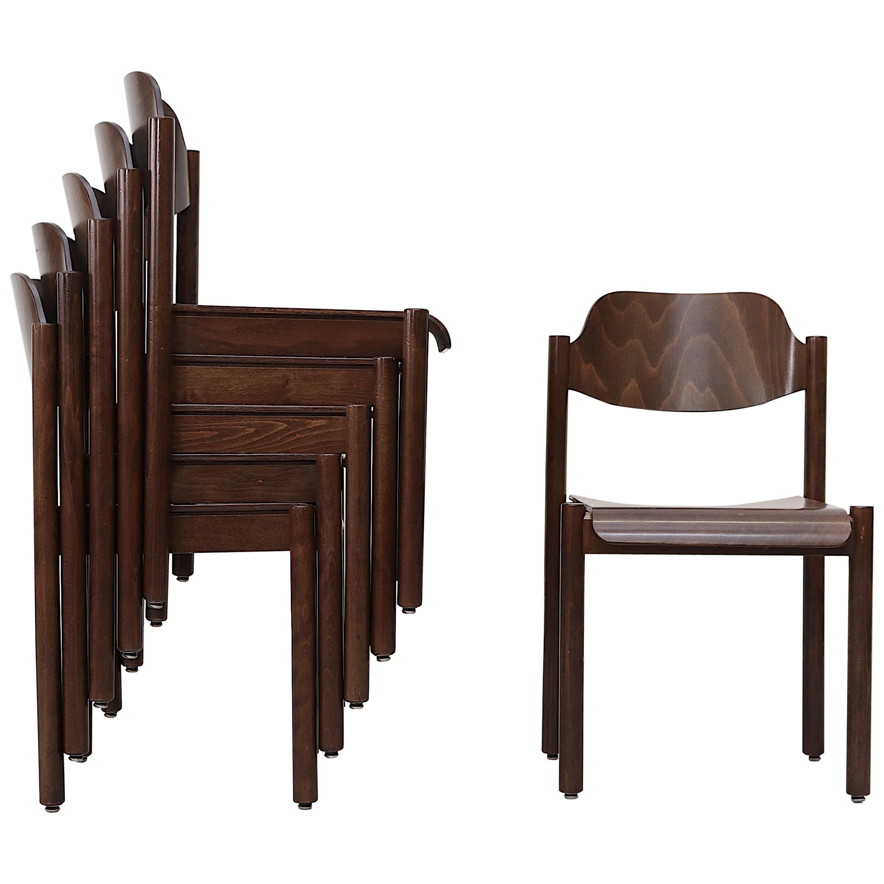 Walnut Toned Vico Magistretti Style Stacking Chairs