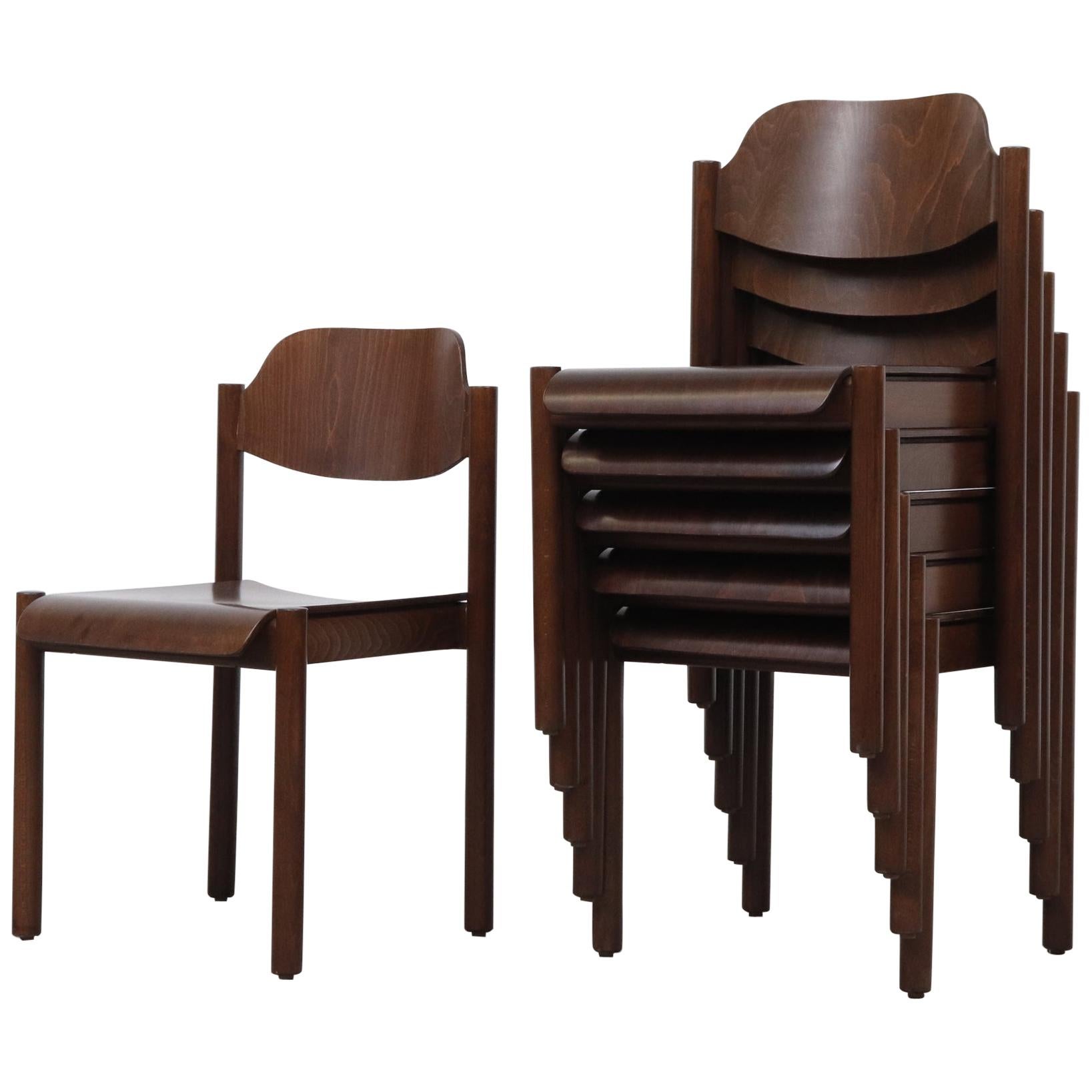 Walnut Toned Vico Magistretti Style Stacking Chairs