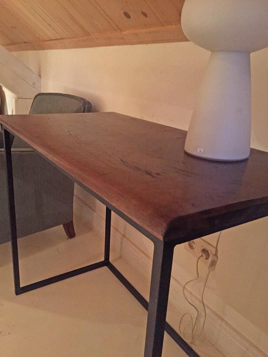 Contemporary Walnut Top Iron Table For Sale