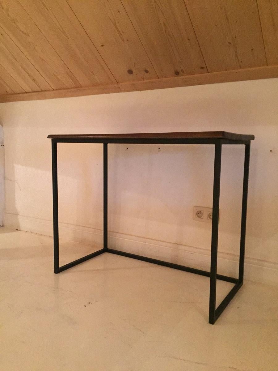 Walnut Top Iron Table For Sale 2