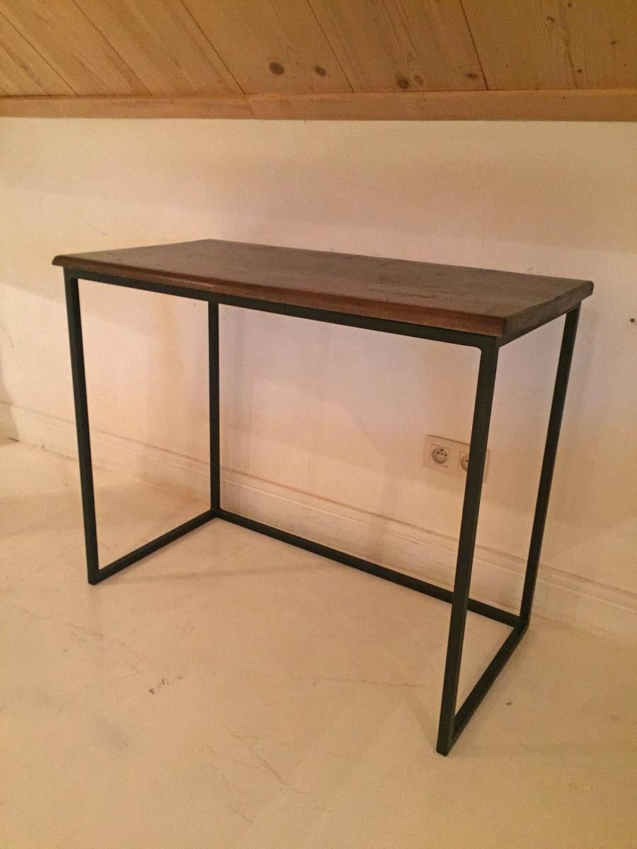 Walnut Top Iron Table For Sale 3