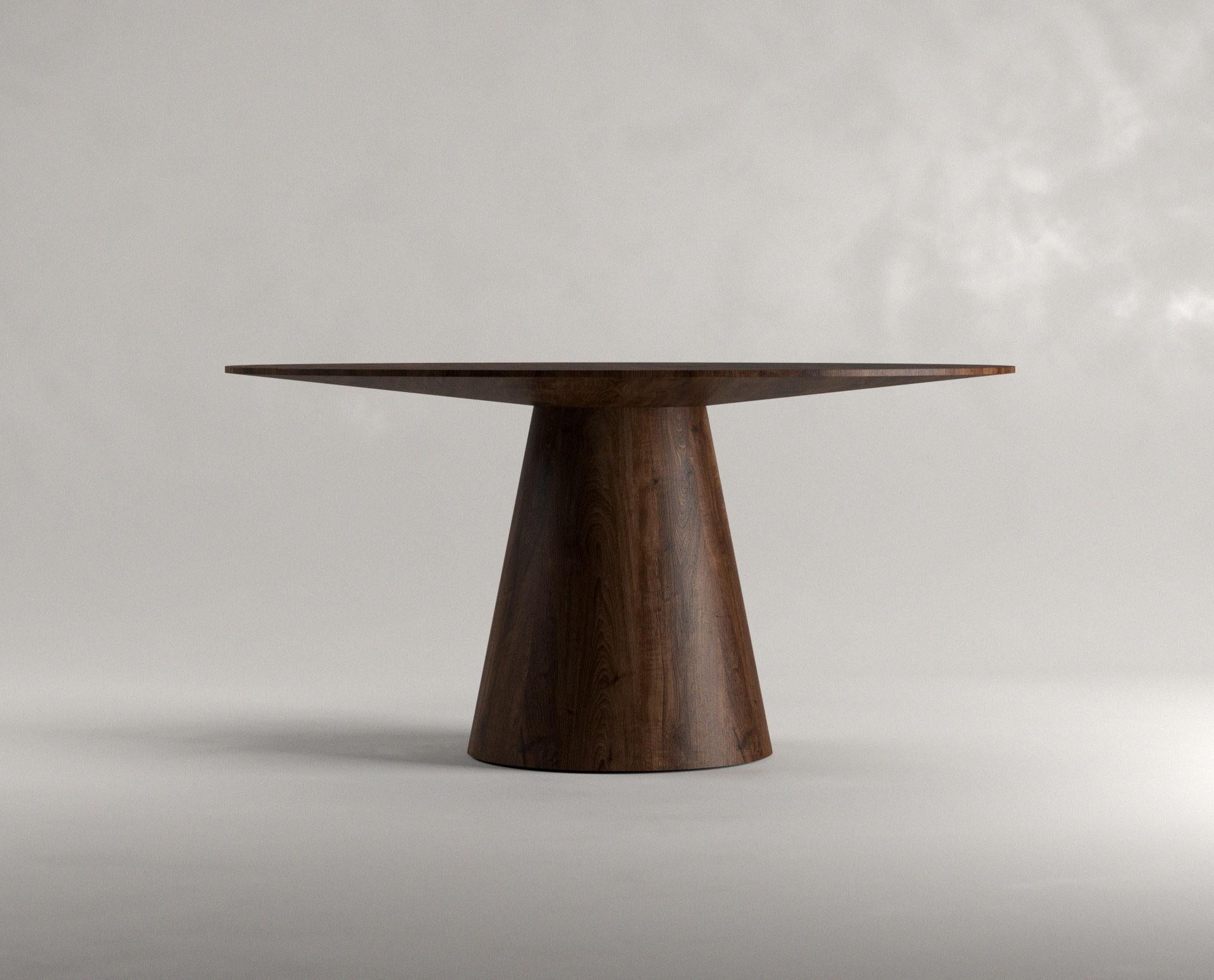 Walnut Totem dining table by Siete Studio
Dimensions: D150 x W150 x H74 cm.
Materials: Walnut.

Totem is a collection inspired by ancient, earthy, natural materials. Totems are archaeological sculptures found around Mexico. These precious