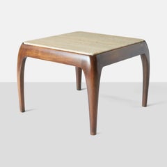 Walnut & Travertine End Table