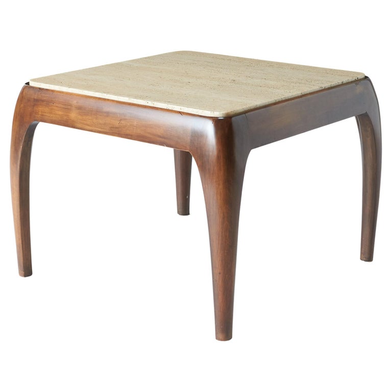 Walnut and Travertine End Table For Sale at 1stDibs