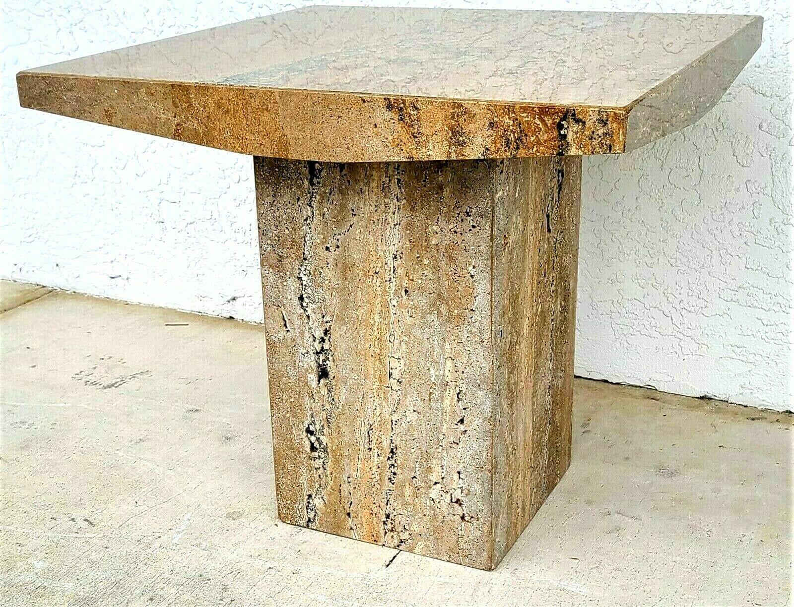 Mid-Century Modern Walnut Travertine Marble Side End Table by Stone International