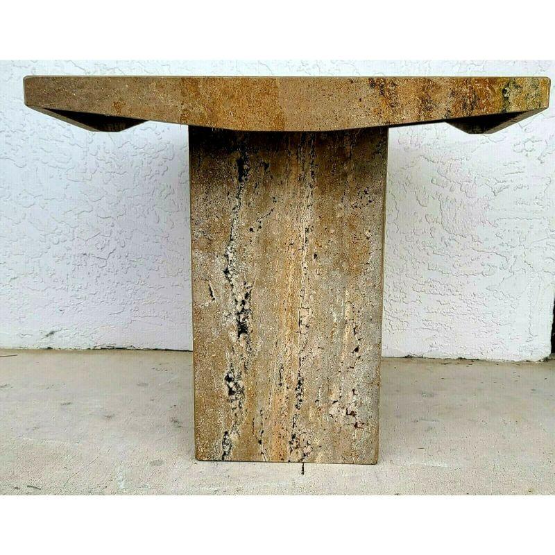 Walnut Travertine Marble Side End Table by Stone International In Good Condition For Sale In Lake Worth, FL