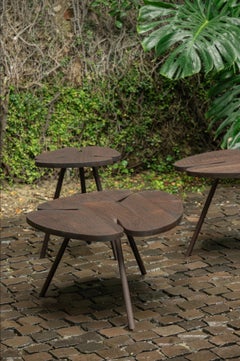 Set di tre tavolini da caffè Trébol in noce, di Hermanos Vasallo, MUARQ II Coll