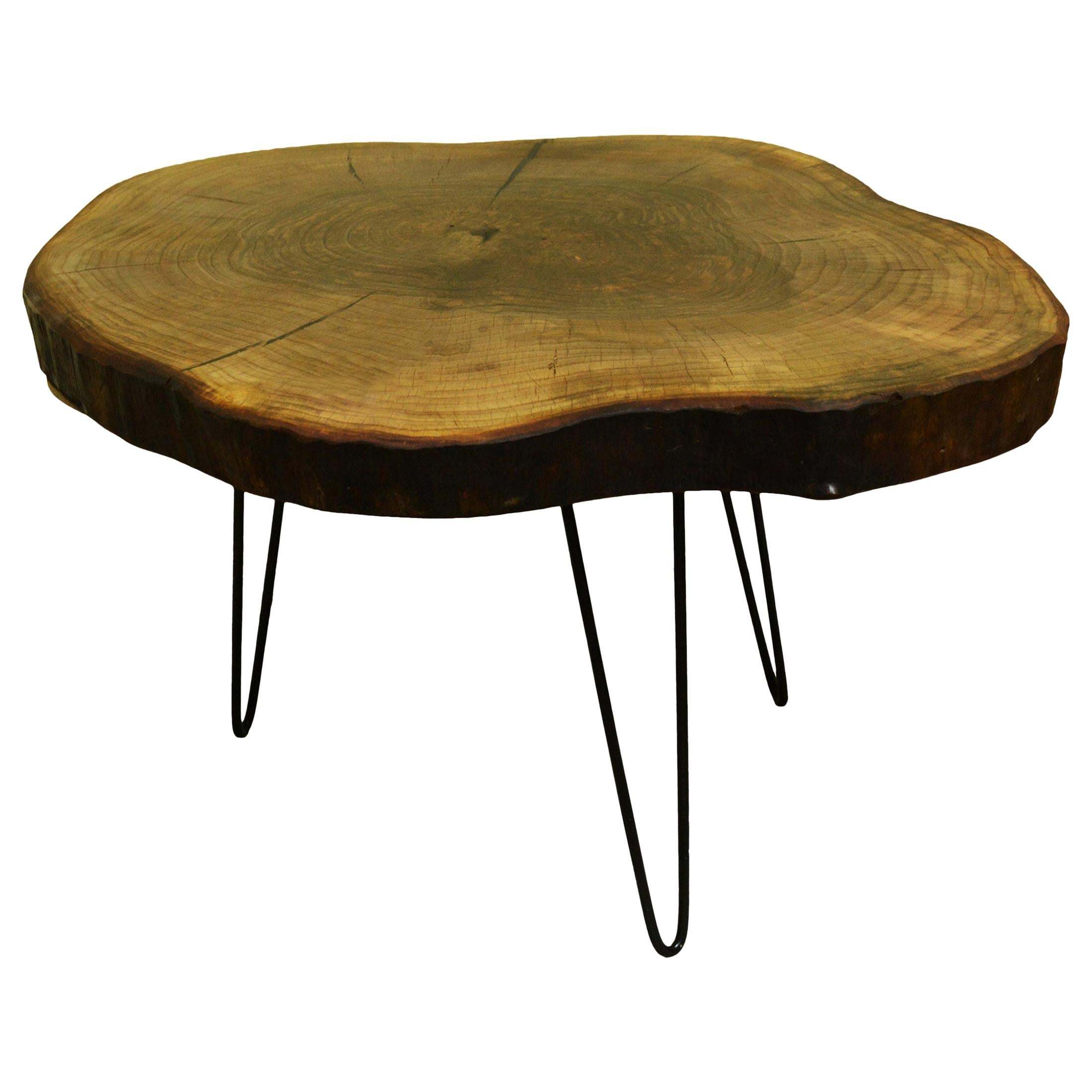 Walnut Tree Live Edge Coffee Table with Hairpin Legs / LECT107 For Sale