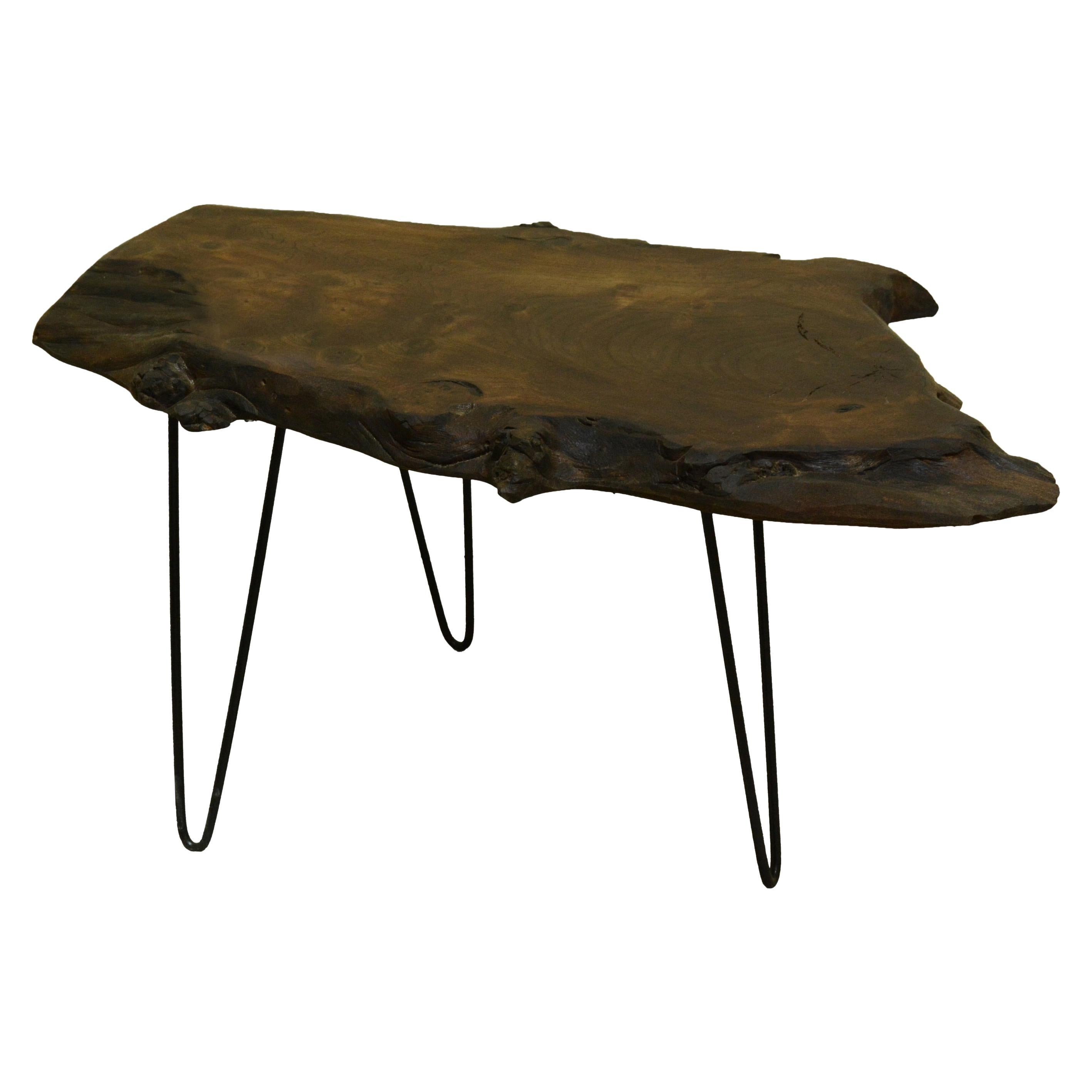 Walnut Tree Live Edge Coffee Table with Hairpin Legs / LECT139 For Sale