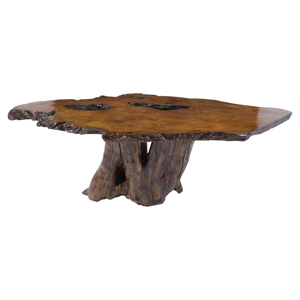 Organic Modern Table de salle à manger Roots sculpturale avec plateau en dalles de noyer massif en vente 2