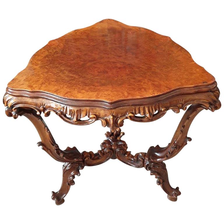 Walnut Triangular Auxiliary Table in Rococo Revival Style For Sale