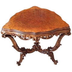 Walnut Triangular Auxiliary Table in Rococo Revival Style
