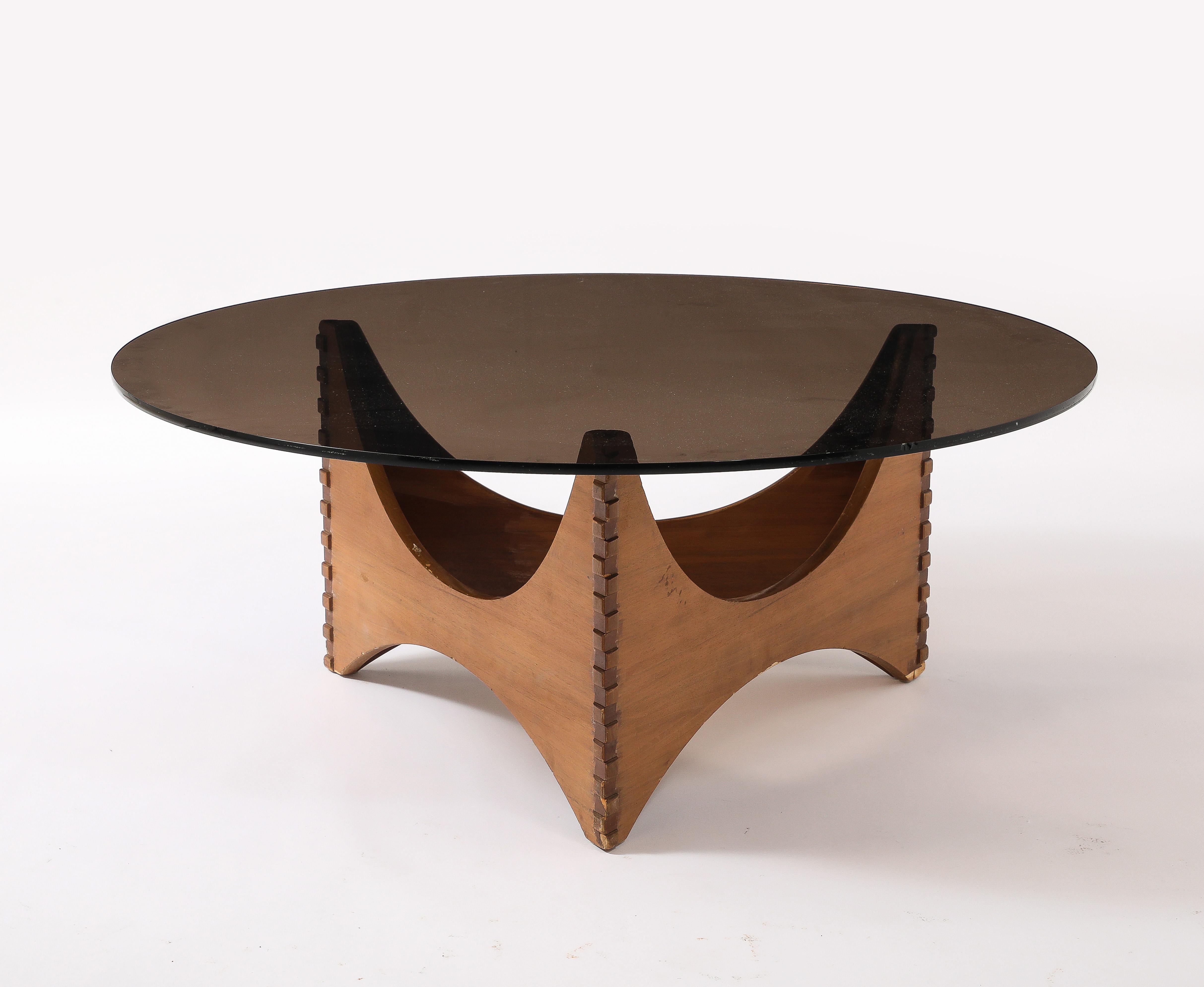 Tongue and groove three sided coffee table with a smoked glass top
