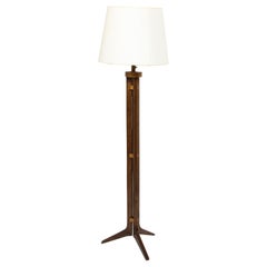 Walnut Tripod Floor Lamp with Gilt Accents, France 1960's