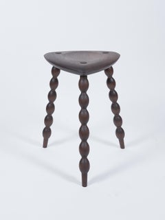 Walnut Tripod Stool with Turned Bobbin Legs by Val Khvan