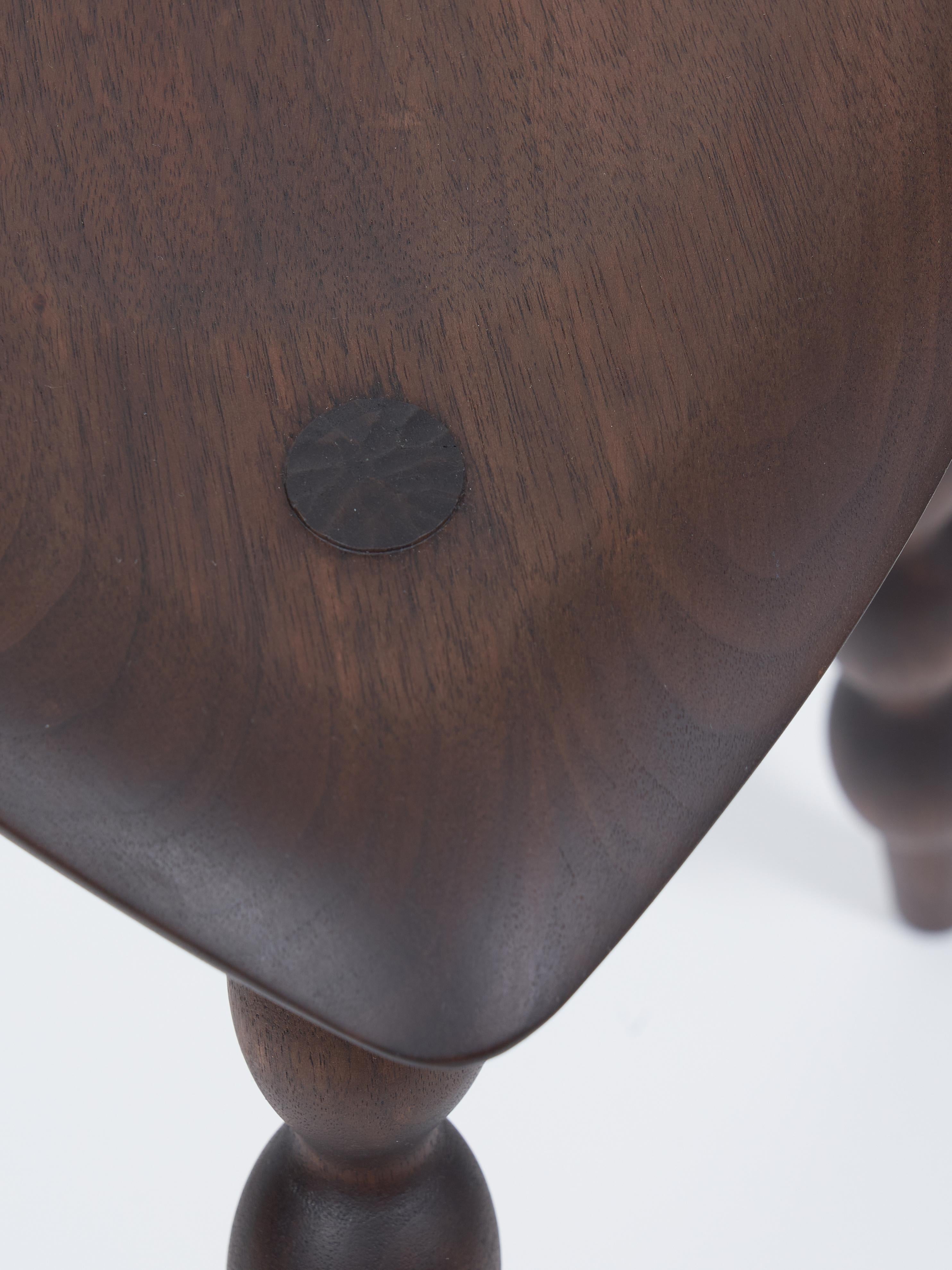 American Walnut Tripod Stool with Turned Bobbin Legs by Val Khvan For Sale