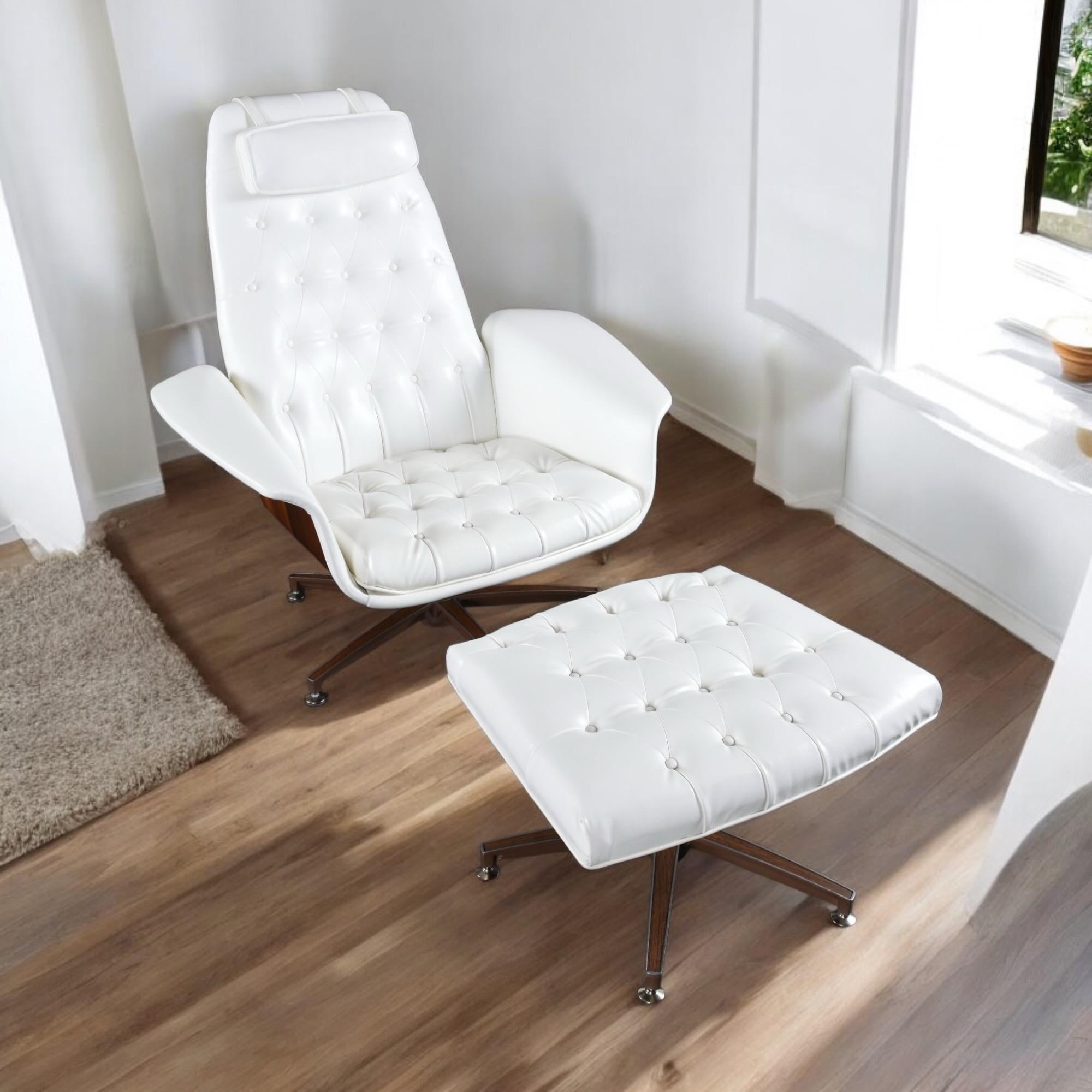 Mid-Century Modern Walnut Tufted George Mulhauser Mr. Chair & Ottoman by Plycraft For Sale