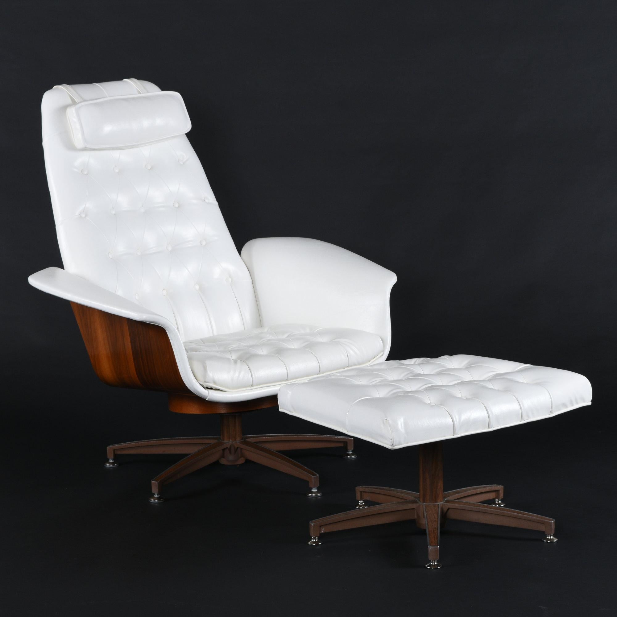 Metal Walnut Tufted George Mulhauser Mr. Chair & Ottoman by Plycraft For Sale