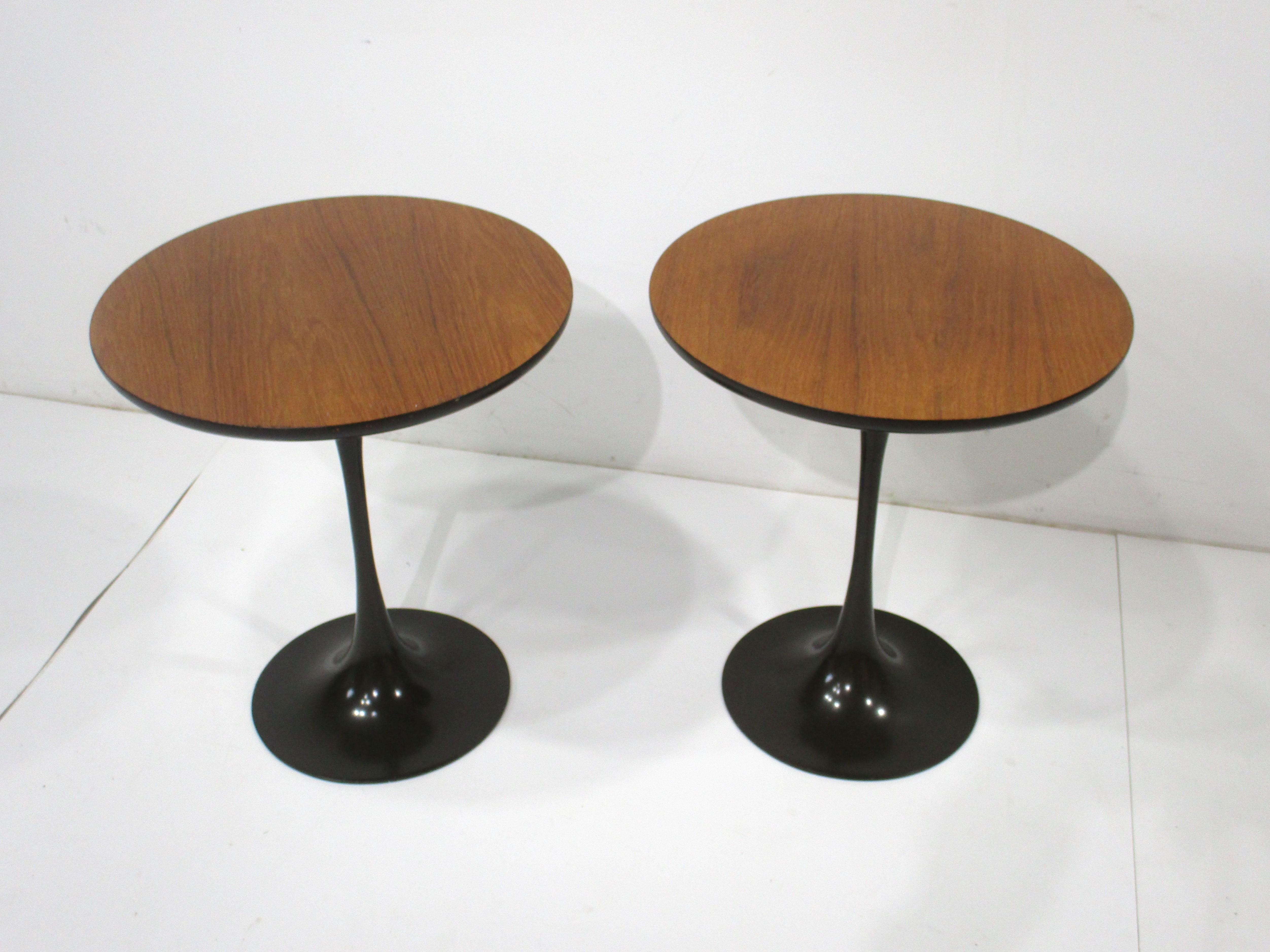 Walnut Tulip Side Tables in the style of Saarinen by Maurice Burke  1