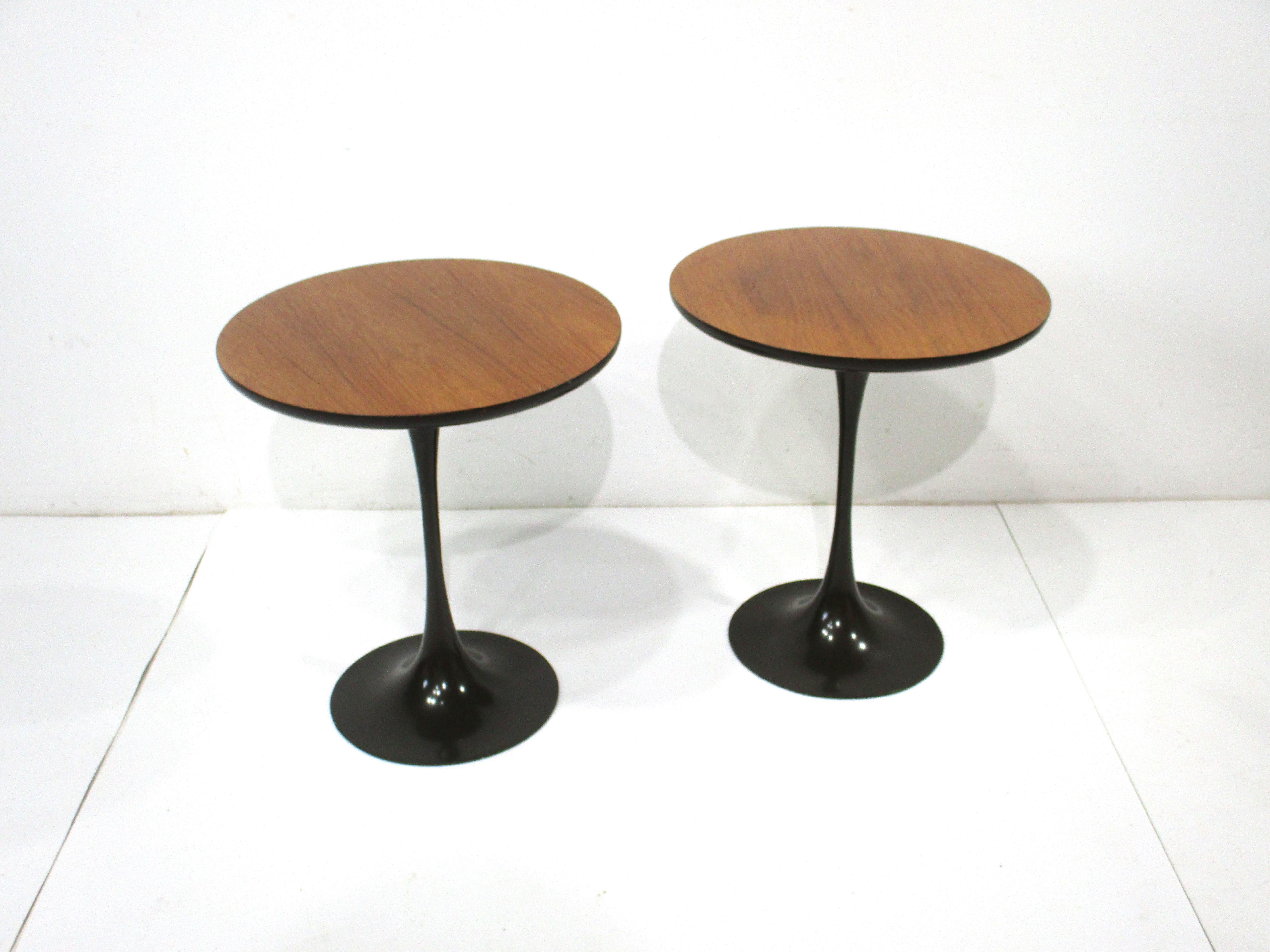 Walnut Tulip Side Tables in the style of Saarinen by Maurice Burke  2