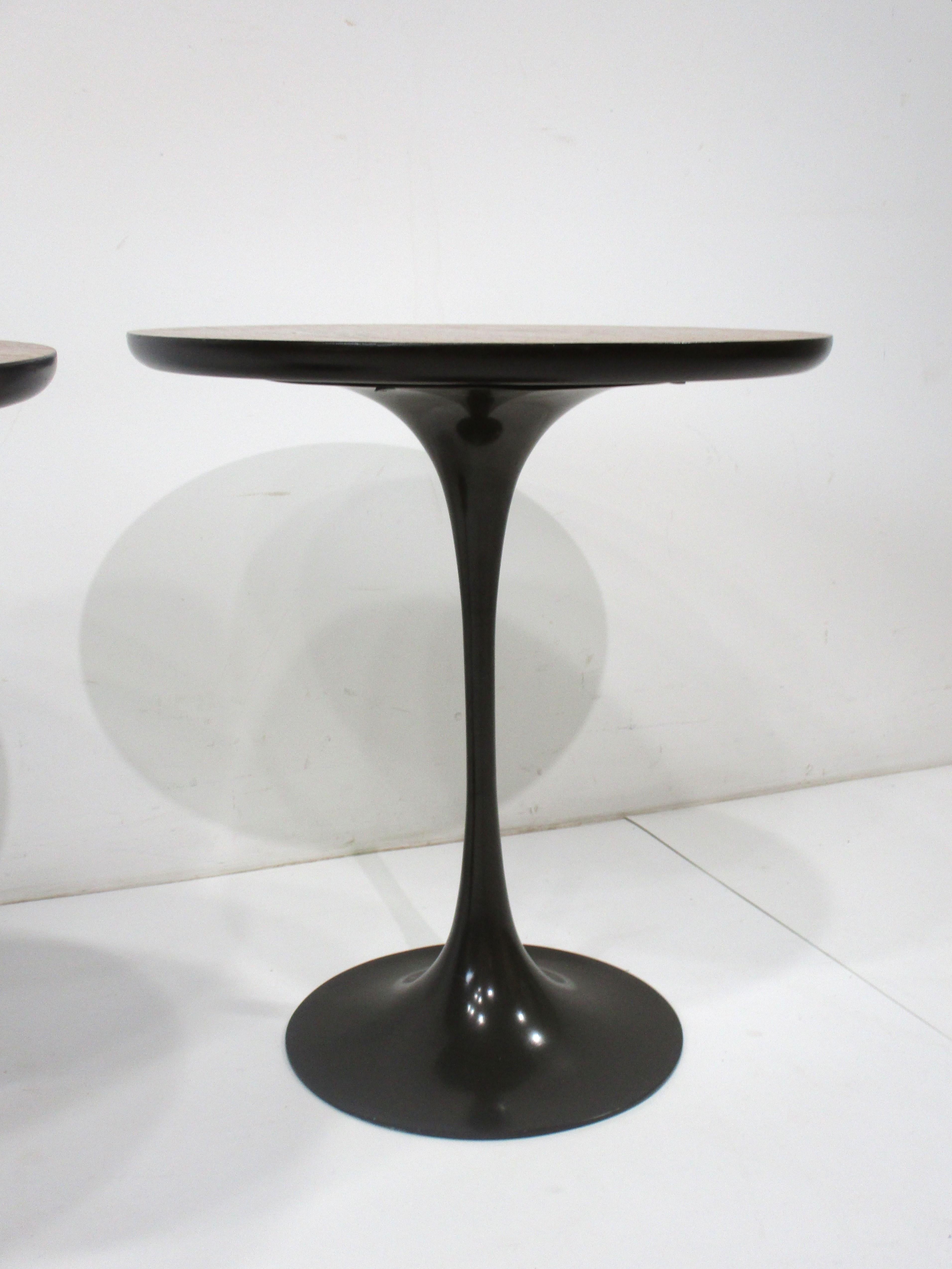 Mid-Century Modern Walnut Tulip Side Tables in the style of Saarinen by Maurice Burke  For Sale
