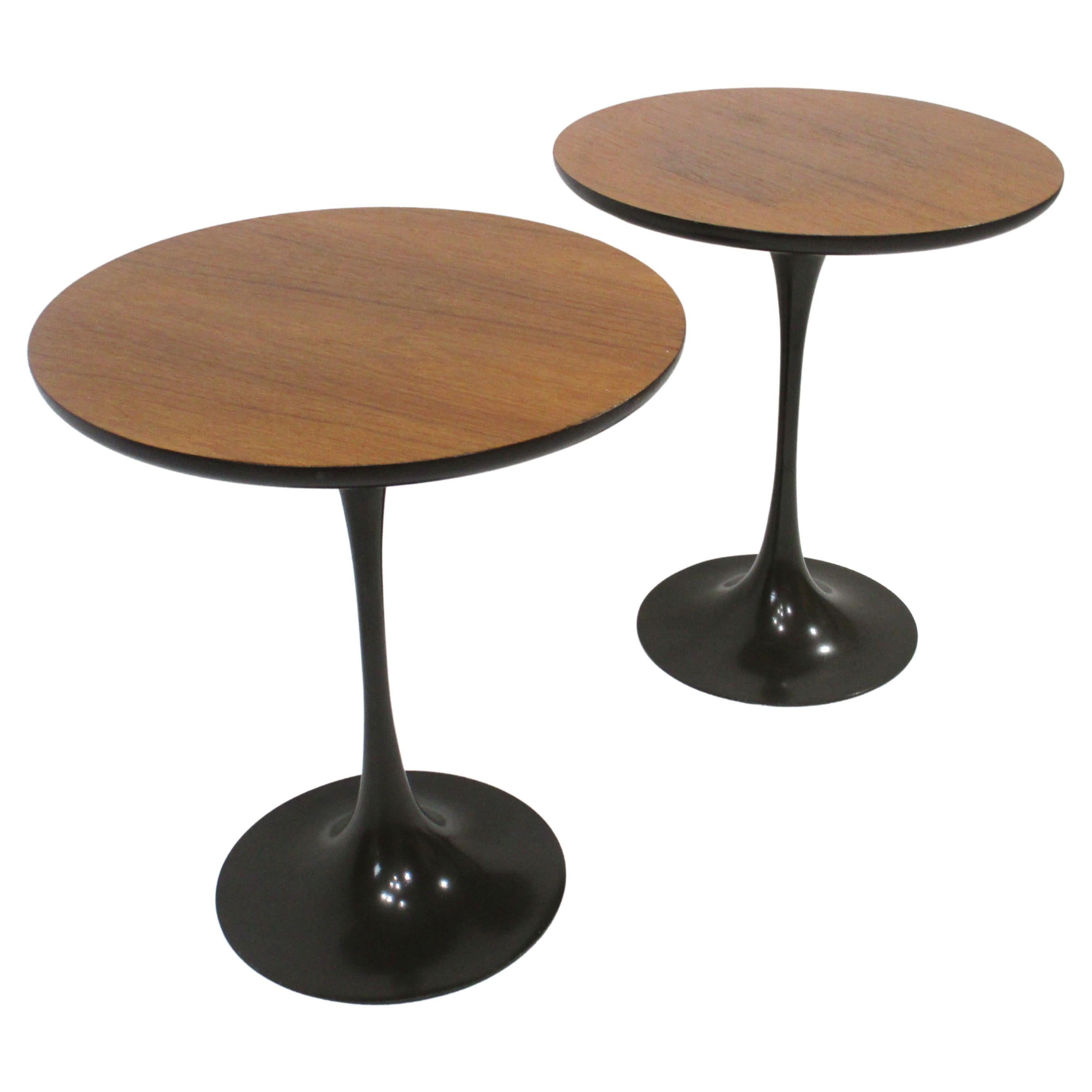 Walnut Tulip Side Tables in the style of Saarinen by Maurice Burke 