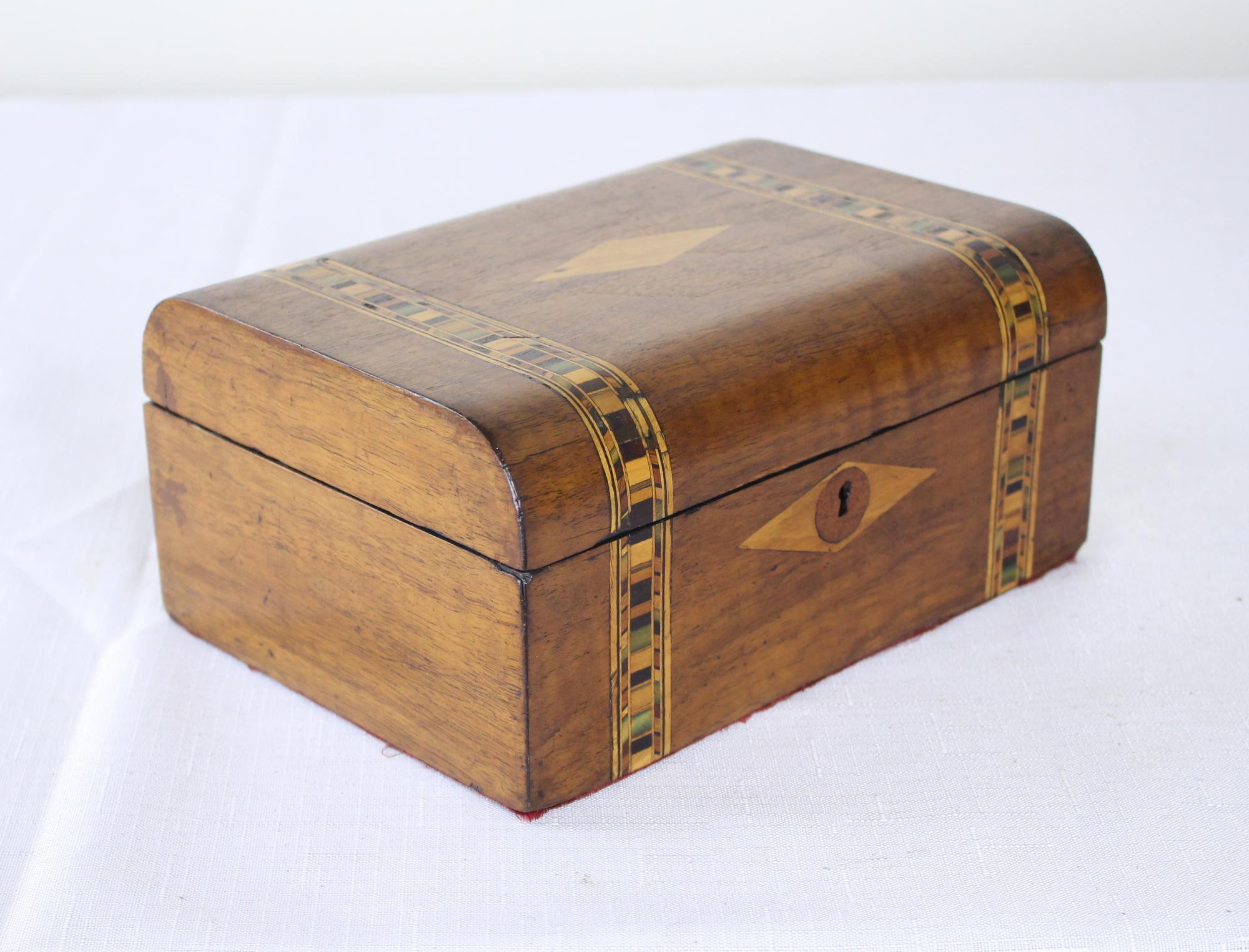 19th Century Walnut Tumbridgeware Jewelry Box
